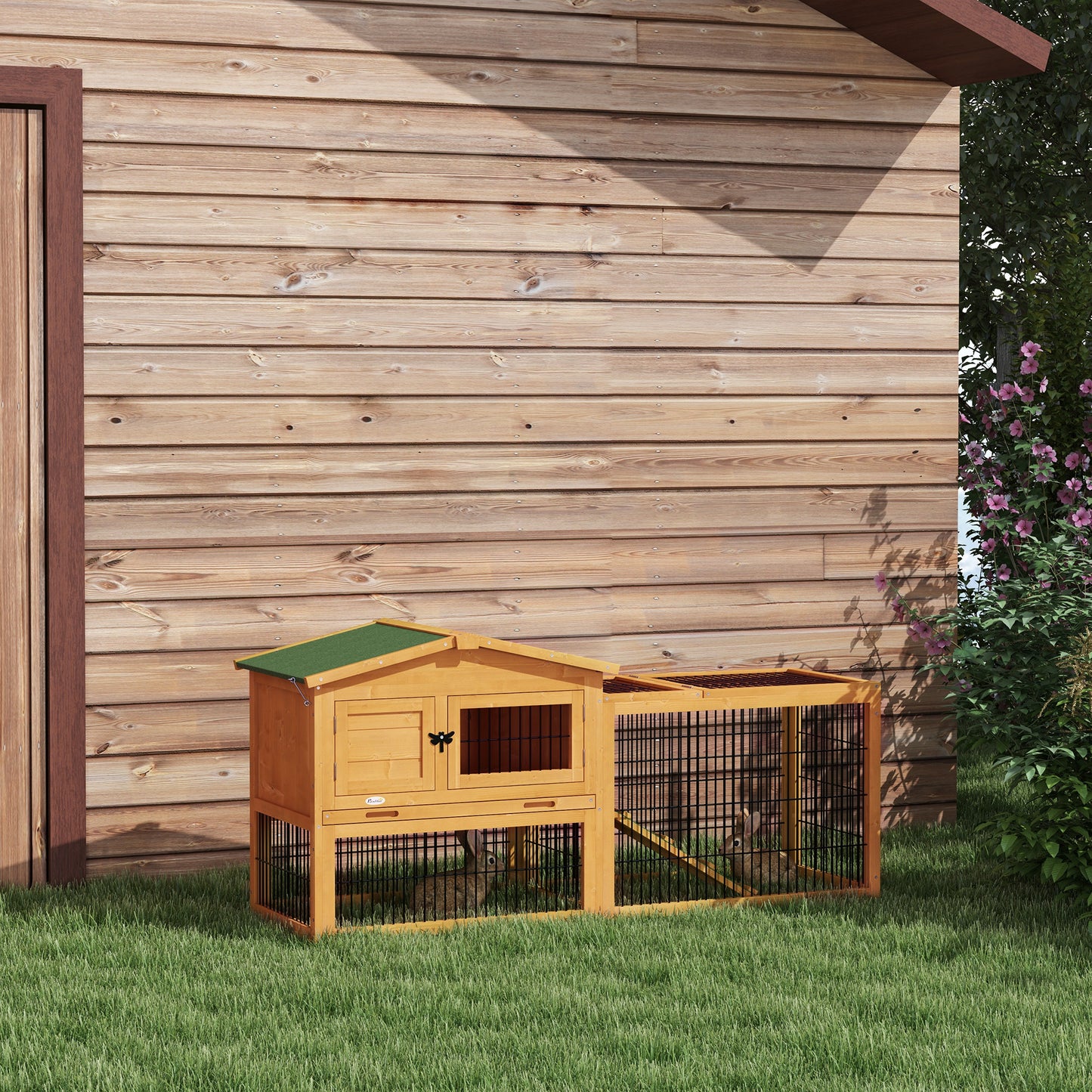 2 Level 59" Outdoor Rabbit Hutch with Openable Top