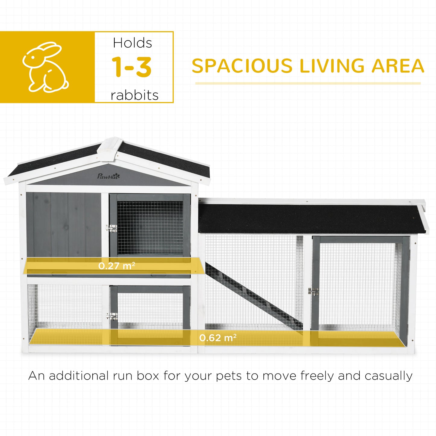PawHut Rabbit Hutch Outdoor, 2-Tier Guinea Pig Hutch, Wooden Small Animal House With Rabbit Run Box, Slide-out Tray, Ramp, 175.8 X 52 X 85.5 Cm, White