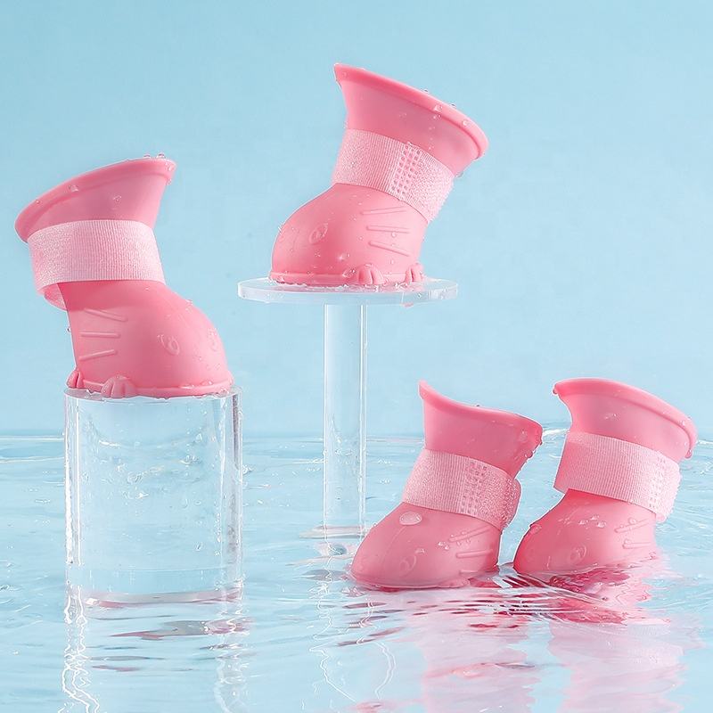 Dog Rain Boots 4Pcs Pet Dog Puppy Warm Waterproof Silicone Non-Slip Rain Boots
