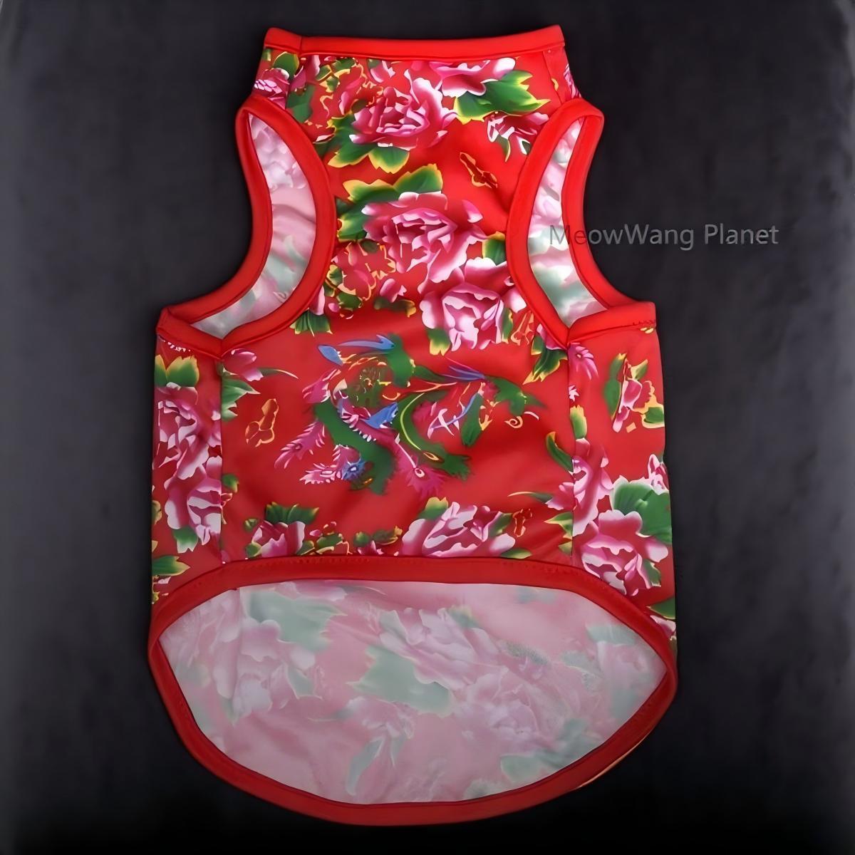 Dog Cat Clothes Pet Apparel Premium Lightweight Summer Pet Vest Breathable Chinese Inspired Design With Bold Floral Pattern For Small Medium Dogs And Cats Stylish Comfortable Warm Weather Apparel Luxu