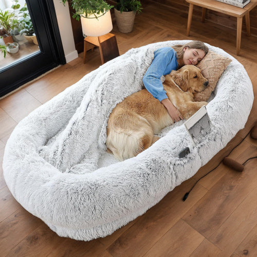 Human Dog Bed, Washable Faux Fur Dog Bed For People Doze Off, Napping Orthopedic Dog Bed,71'x45'x14 Size Fits You And Pets Grey