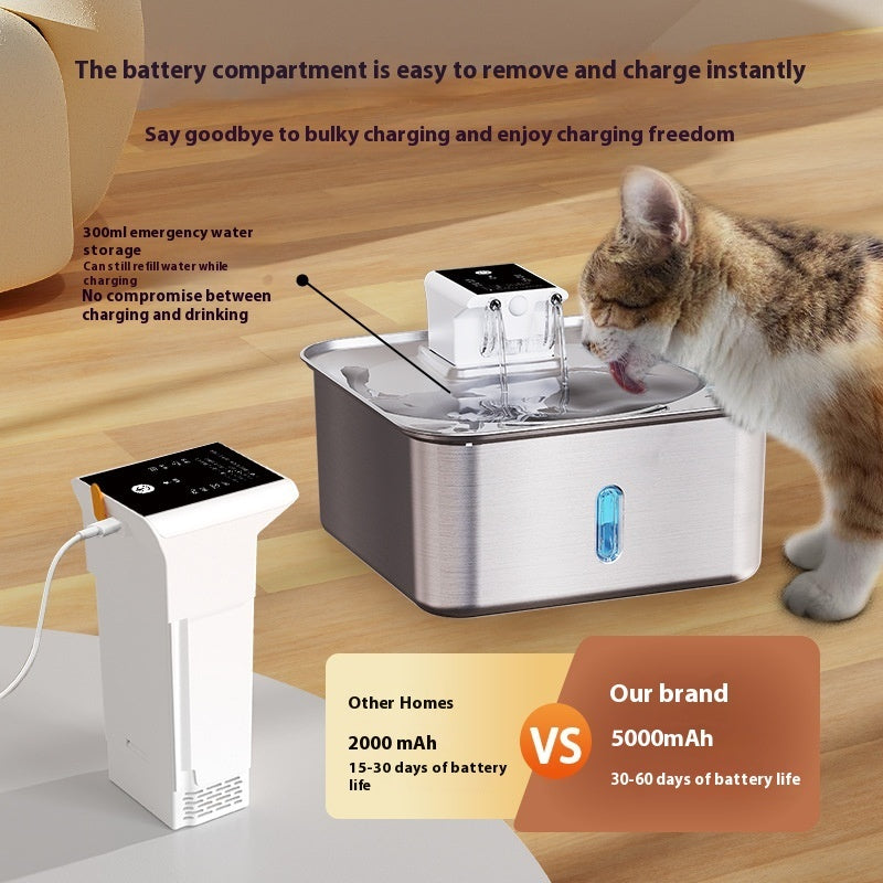 Wireless Cat Water Fountain Stainless Steel Rechargeable