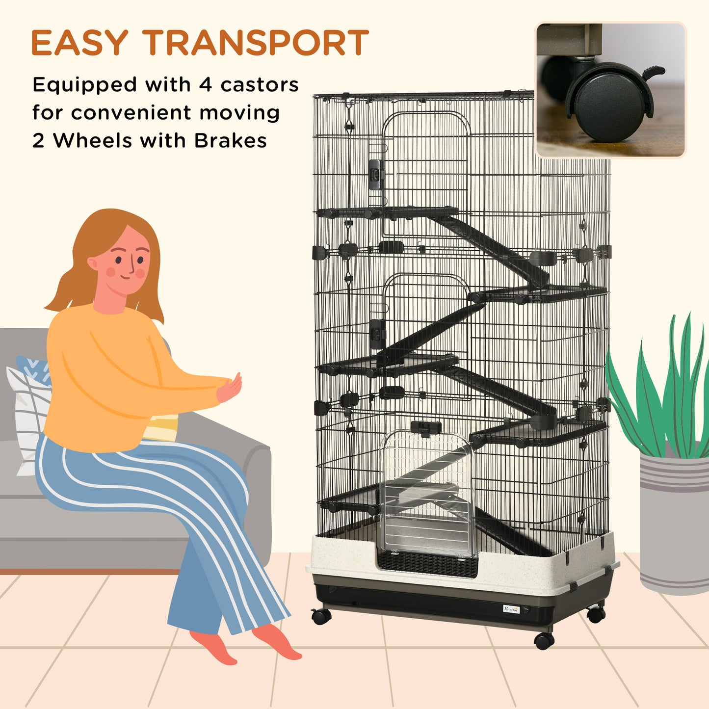 6-tier Platform Rolling Small Animal Rabbit Cage with a Large Living Space