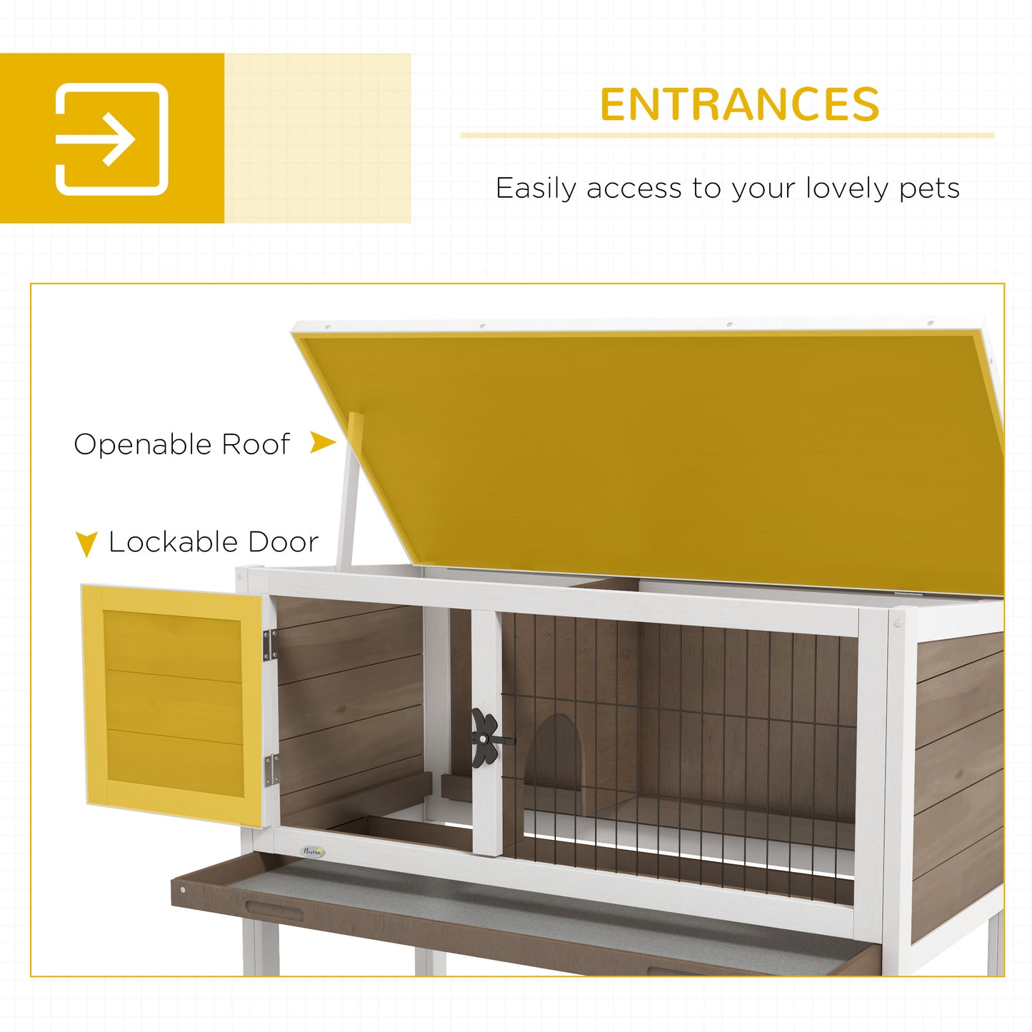 PawHut Wooden Guinea Pig Hutch, Small Animal Cage With Slide-out Tray, Openable Asphalt Roof, 84 X 43 X 70cm, Brown