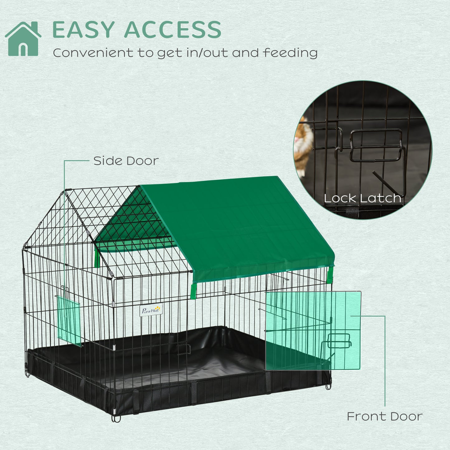 PawHut Rabbit Cage Guinea Pig Playpen Small Animal House For Kitties Puppies, W/ Water Proof Oxford Roof Floor 90 X 75 X 75 Cm
