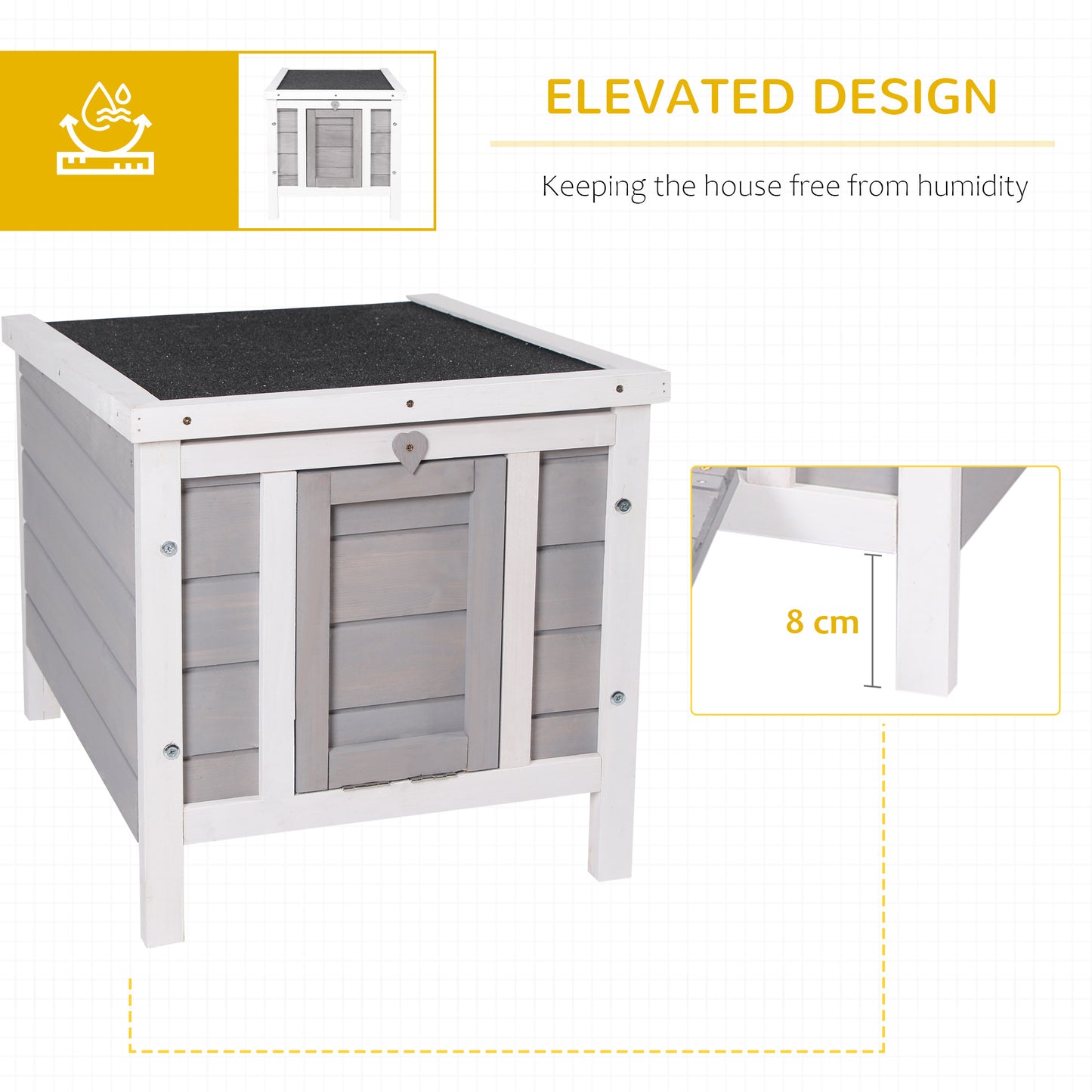 PawHut Wooden Rabbit Hutch Outdoor, Guinea Pig Hutch, Rabbit Hideaway, Cat House, Bunny Cage Small Animal House With Openable Roof, 51 X 42 X 43 Cm, Grey