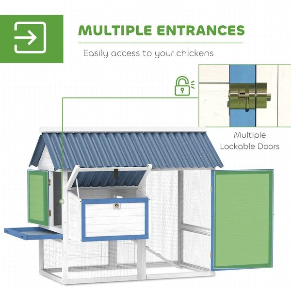55.5 Inch Wooden Chicken Coop With Run Box, Nesting Box, Removable Tray, Ramp, Outdoor For 2-3 Chickens, White