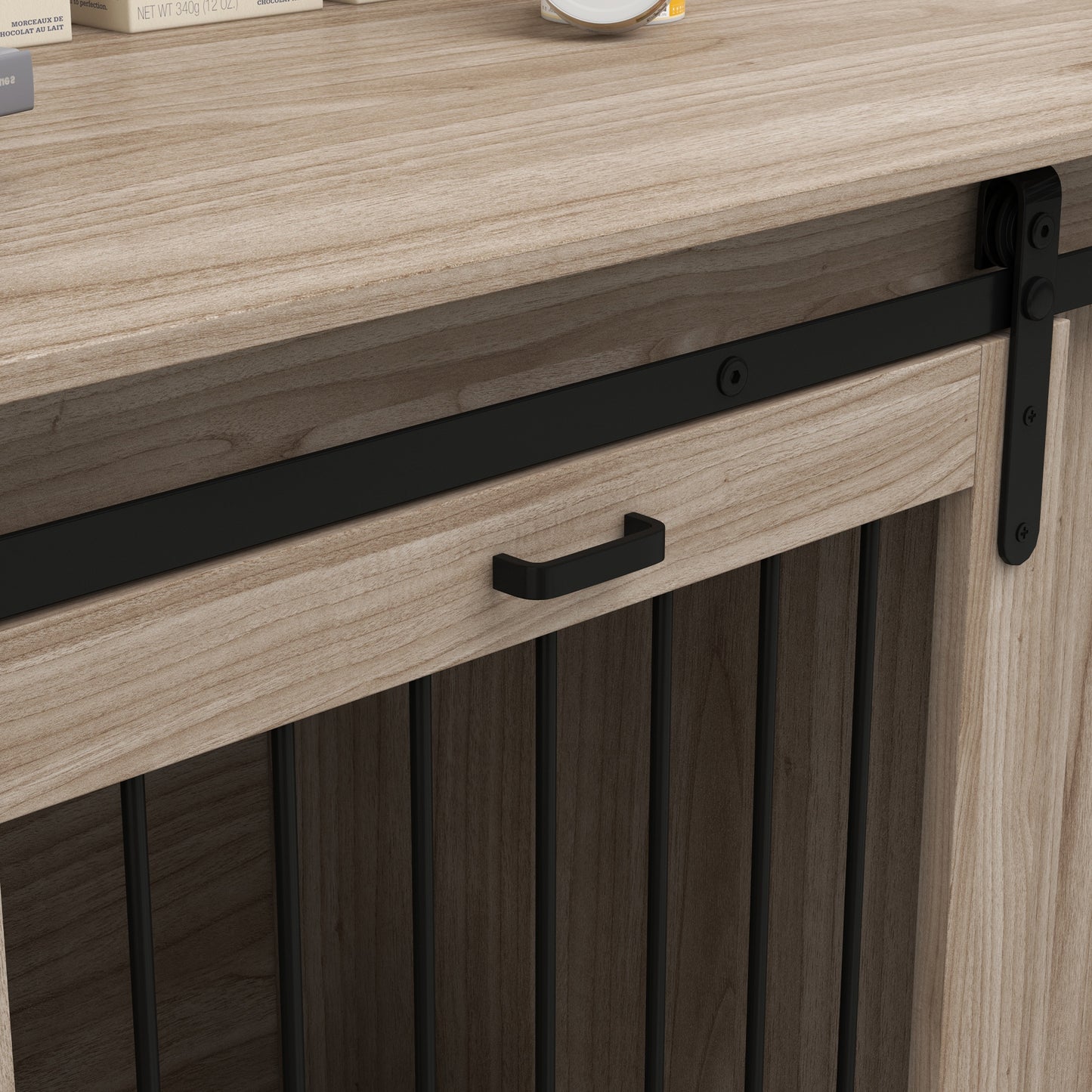 71" Modern Dog Kennel Furniture with Removable Divider, Storage for 2 Small Dogs or 1 Large Dog, Walnut