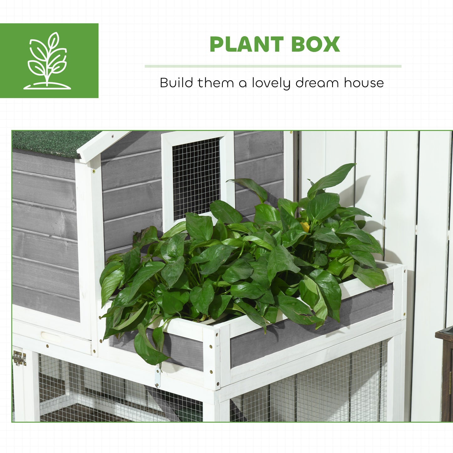 Wooden Chicken Coop for Outdoor Backyard with Raised Garden Bed, Run Area, Nesting Box Removable Tray, Gray