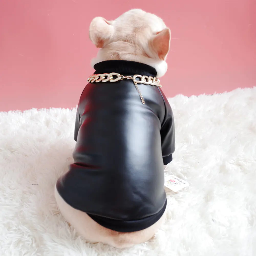 Velvet Zipper Stretch PU Leather Dog Clothes for Schnauzers