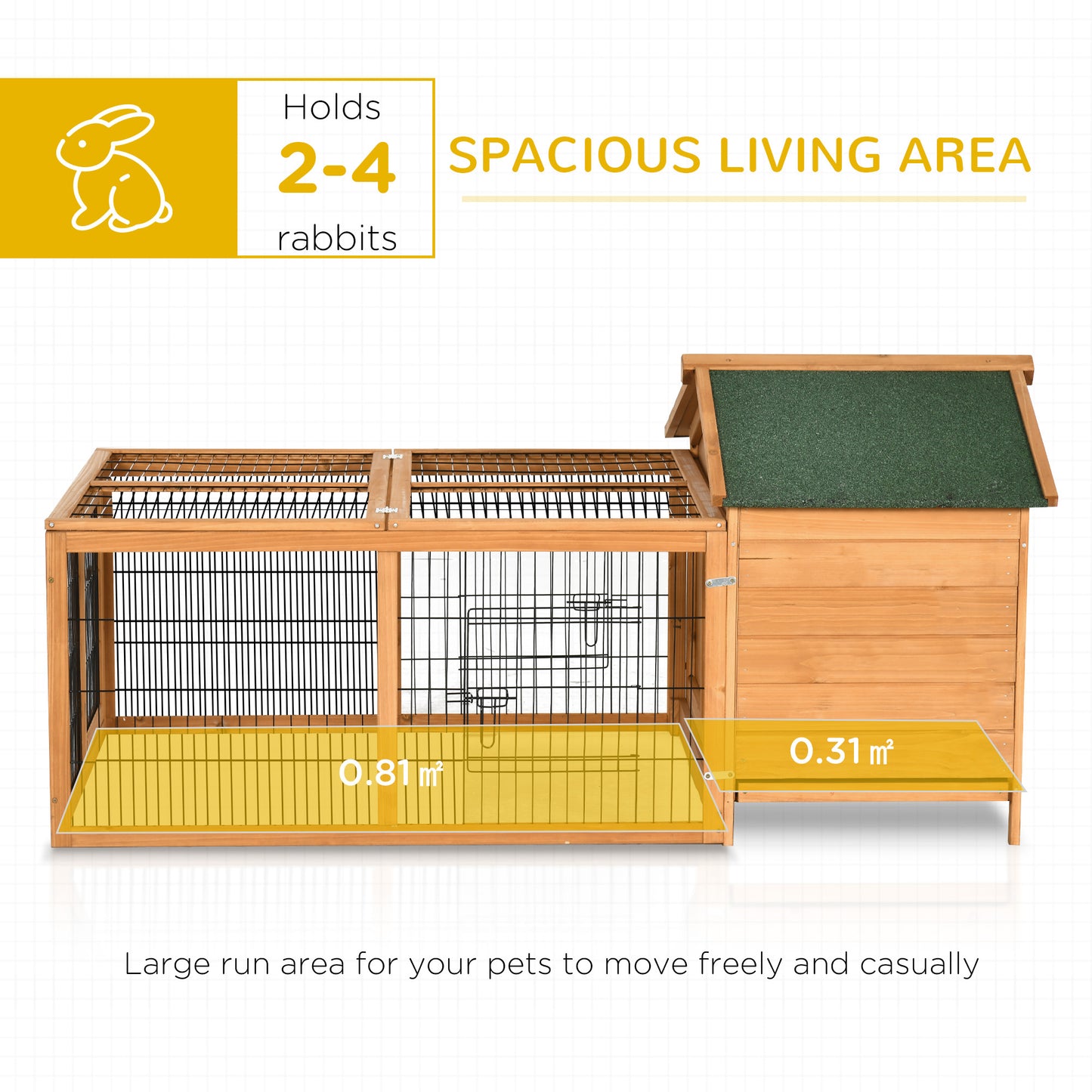 PawHut Wooden Rabbit Hutch Outdoor, Guinea Pig Hutch, Detachable Pet House Animal Cage With Openable Run & Roof Lockable Door Slide-out Tray 146 X 95 X 69cm