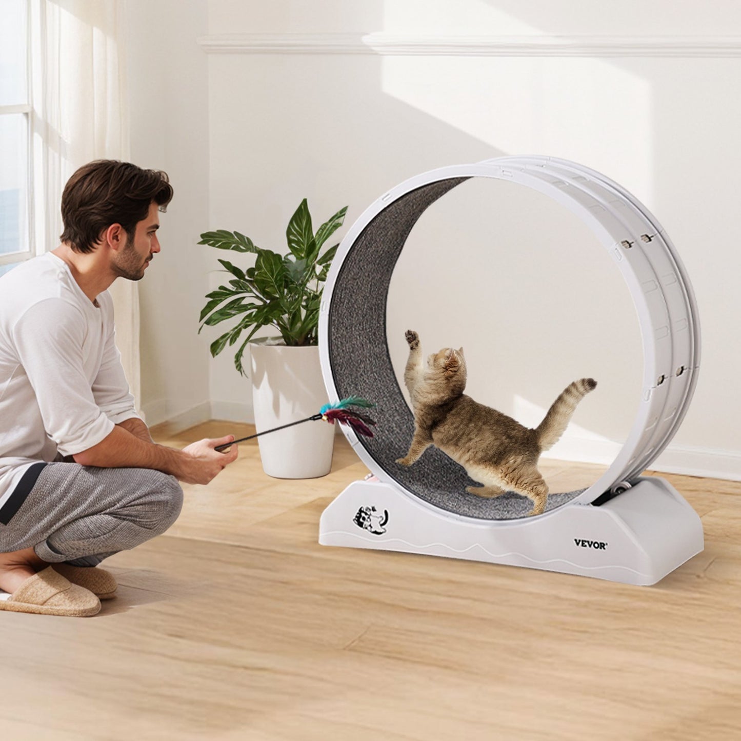Cat Exercise Wheel 31.5 In Large Indoor Cat Running Wheel Treadmill White