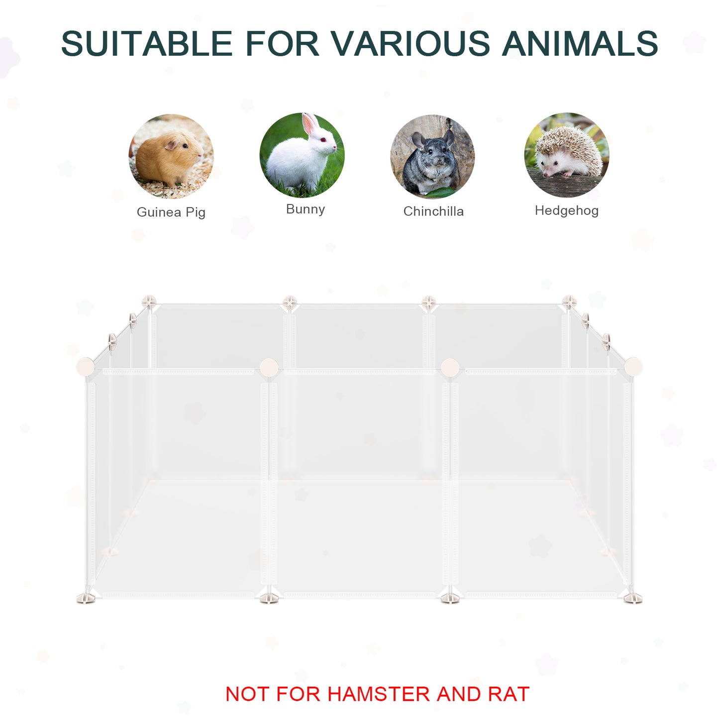 PawHut Pet Playpen DIY Small Animal Cage Open Enclosure Portable Plastic Fence 12 Panels For Hedgehog Guinea Pig White