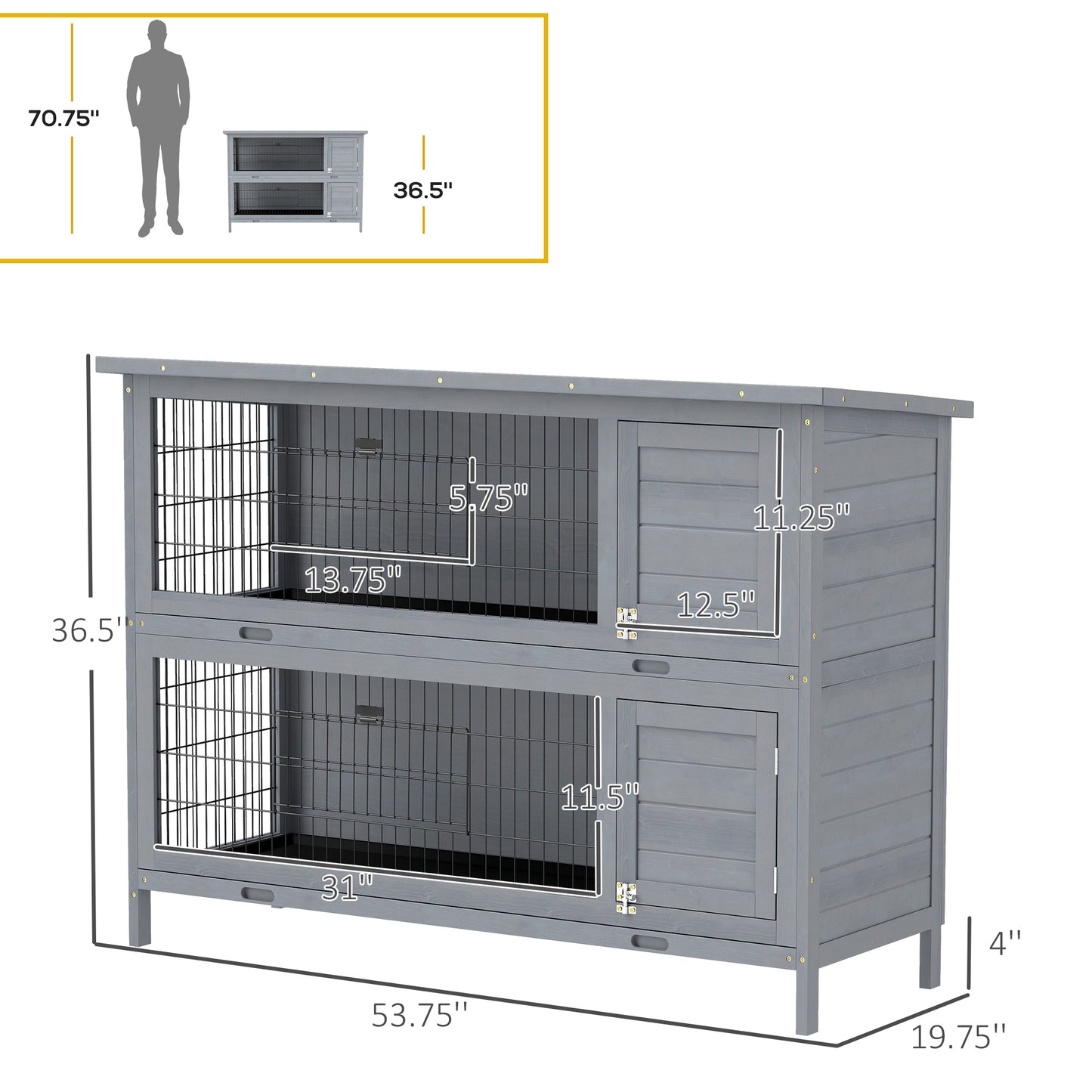 54" 2-Story Large Rabbit Hutch Bunny Cage Pet House Small Animal Habitat with Lockable Doors