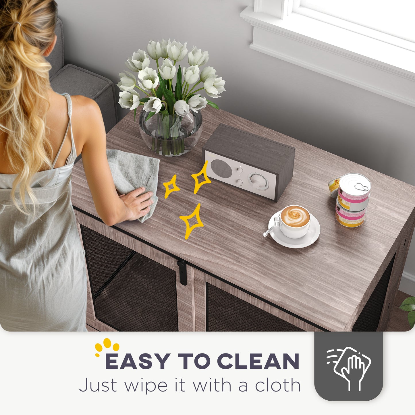 39" Dog Crate Furniture, Dog Kennel Furniture End Table with Sliding Barn Door for Large Dogs, Walnut Brown