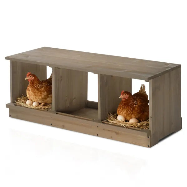 Nesting Boxes For Chickens, Wooden Chicken Nesting Box, Laying Eggs Nest Box For Chickens Hens Ducks, Gray, 3 Compartments