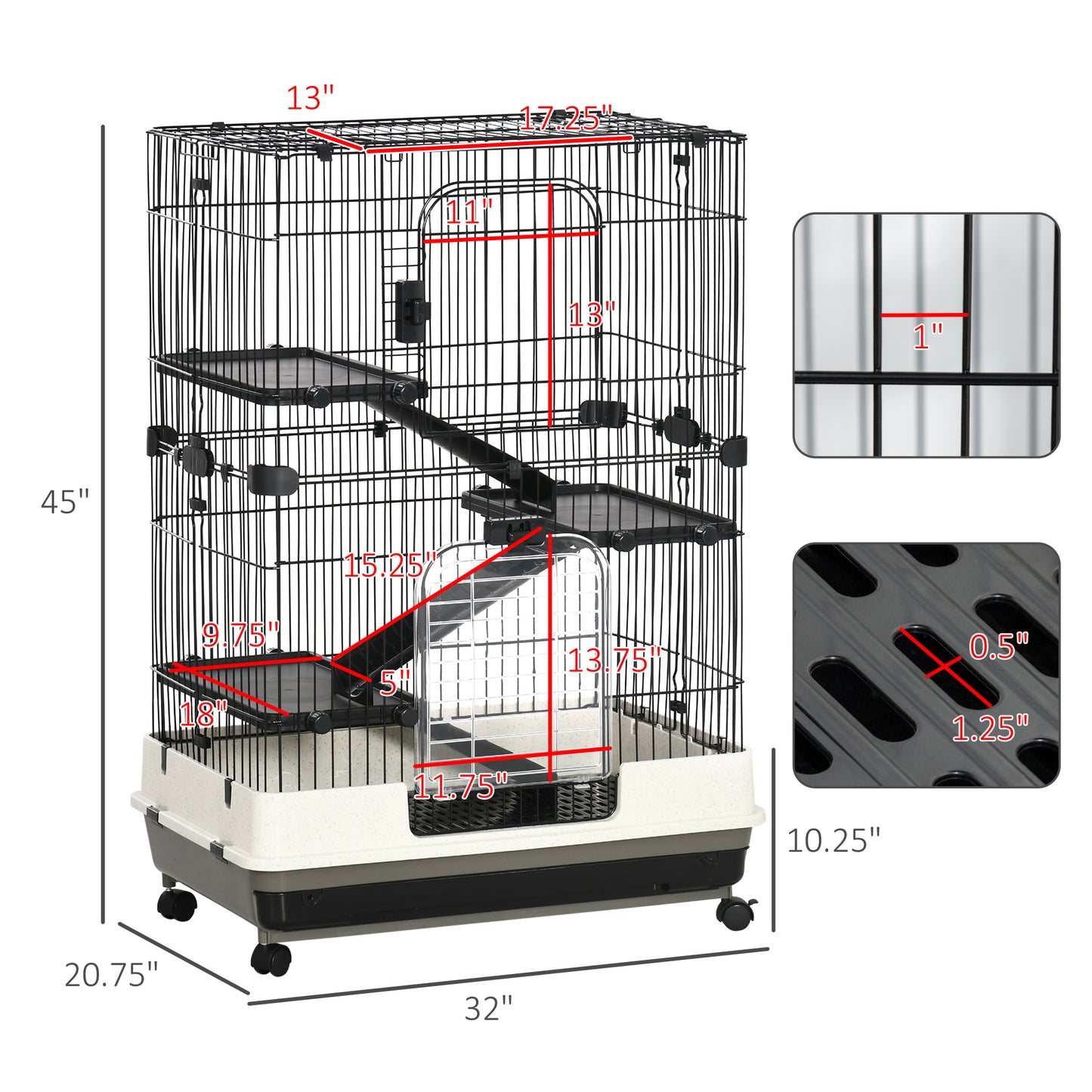 L 4-Level Small Animal Cage Rabbit Hutch with Universal Lockable Wheels