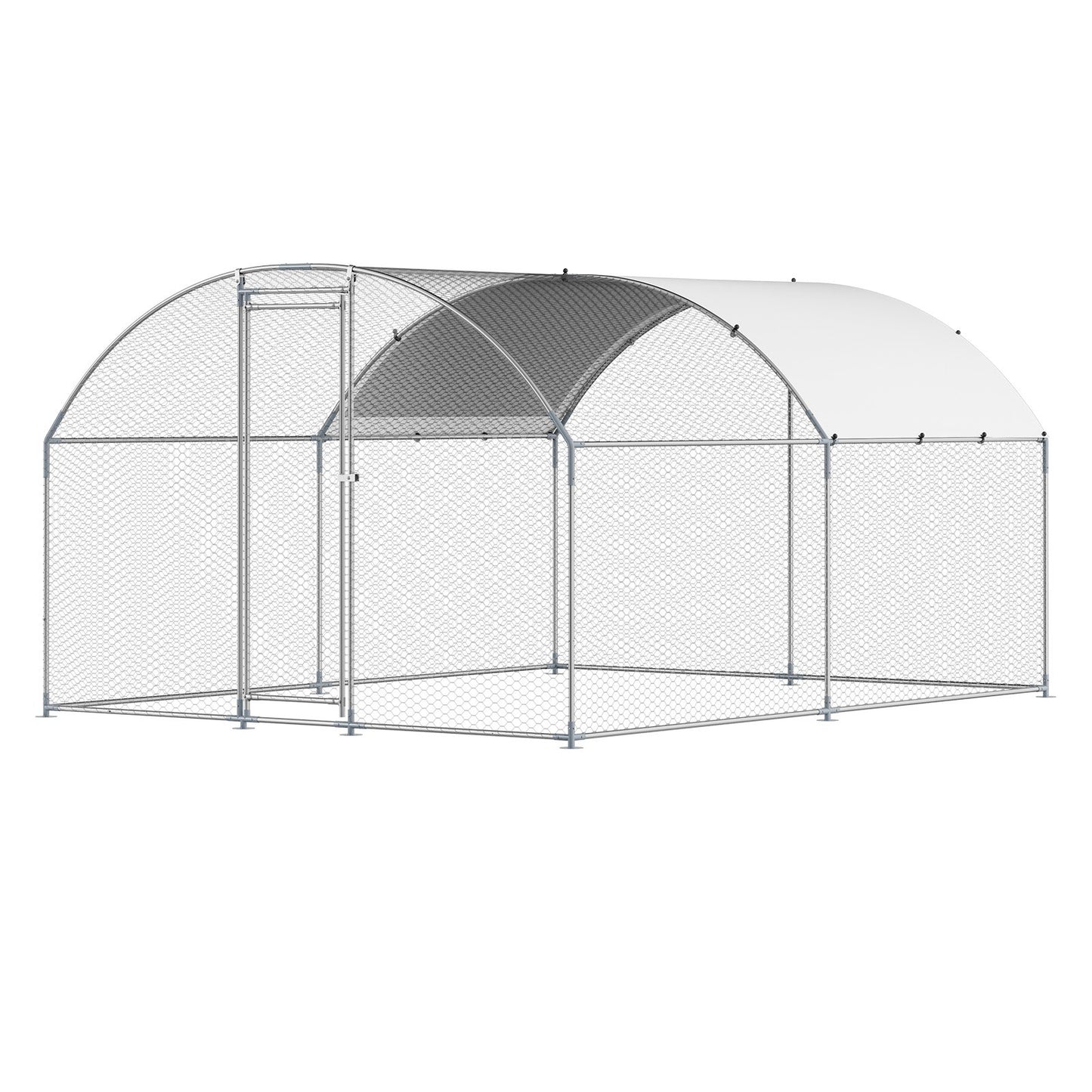 Metal Chicken Coop 9.8x13.1x6.5 Ft Walk-in Chicken Run With Cover Doom Roof