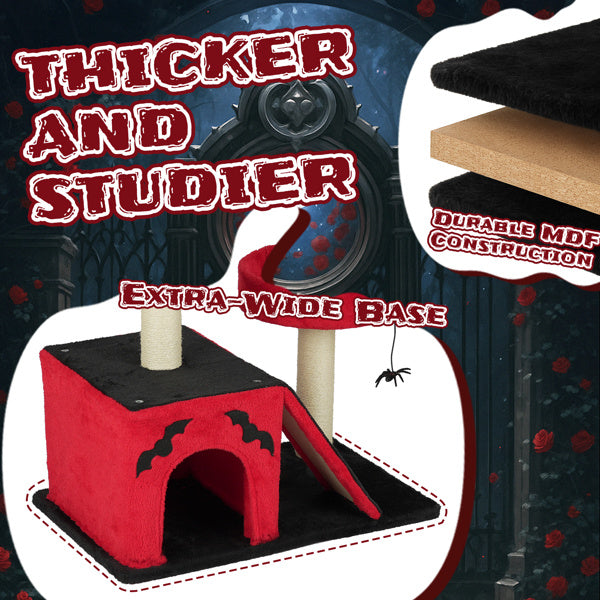 Halloween Cat Climbing Frame Gothic Cat Tree, Cat Tower With Spacious Cat Condo, 2 Padded Perches, Spider Toy, Scratching Posts, Scratching Ladder