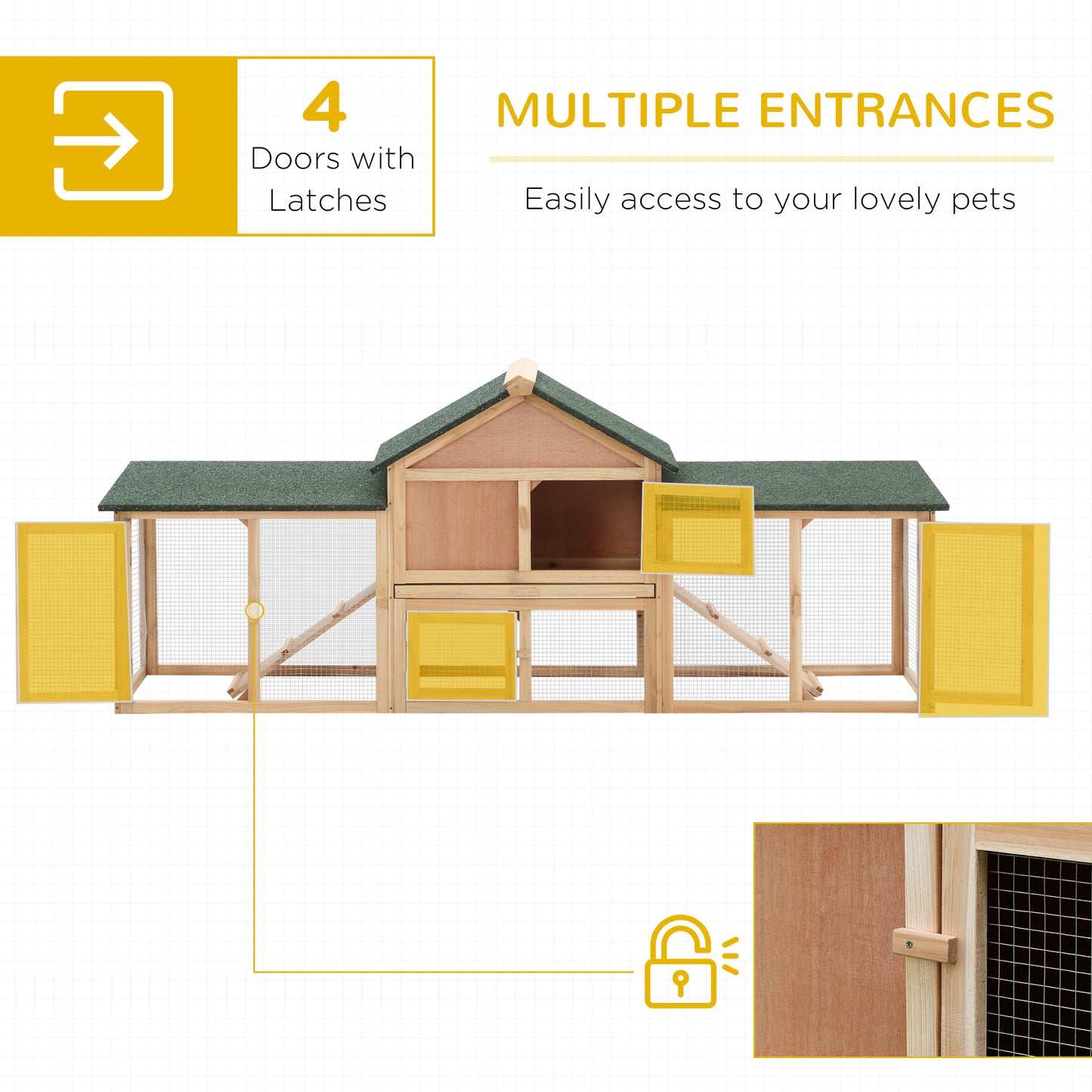 PawHut Large Rabbit Hutch Outdoor Wooden Guinea Pig Hutch With Run, 2 Storey Bunny House 210 X 45.5 X 84.5 Cm