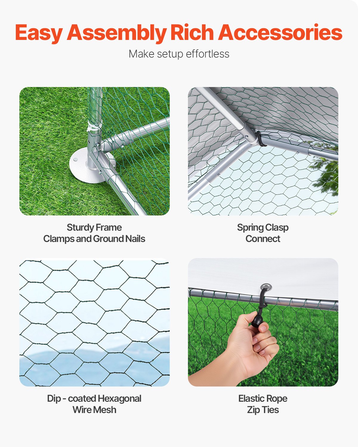 Metal Chicken Coop 9.8x19.6x6.5 Ft Walk-in Chicken Run With Cover Spire Roof