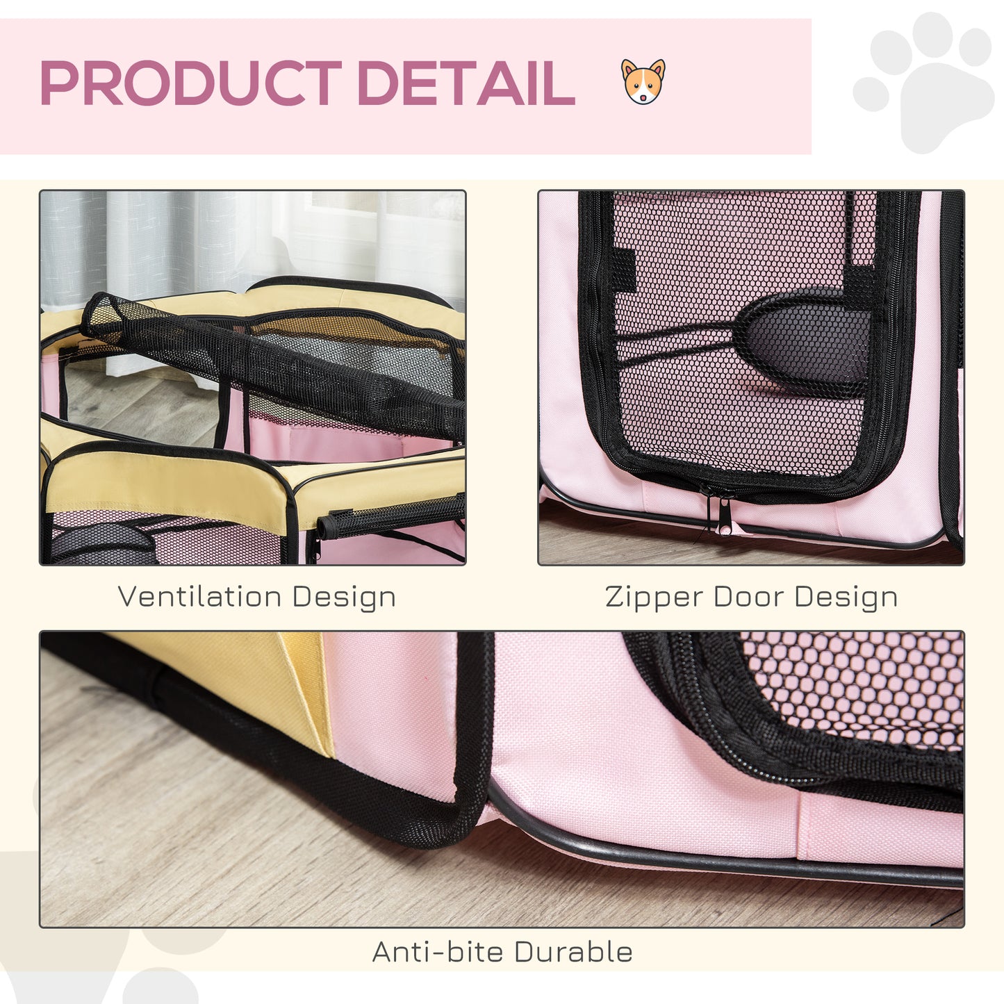 PawHut Fabric Pet Whelping Box Dog Cat Puppy Playpen Rabbit Guinea Pig Play Pen In Pink With Carry Bag Small Dia 90 X 41Hcm