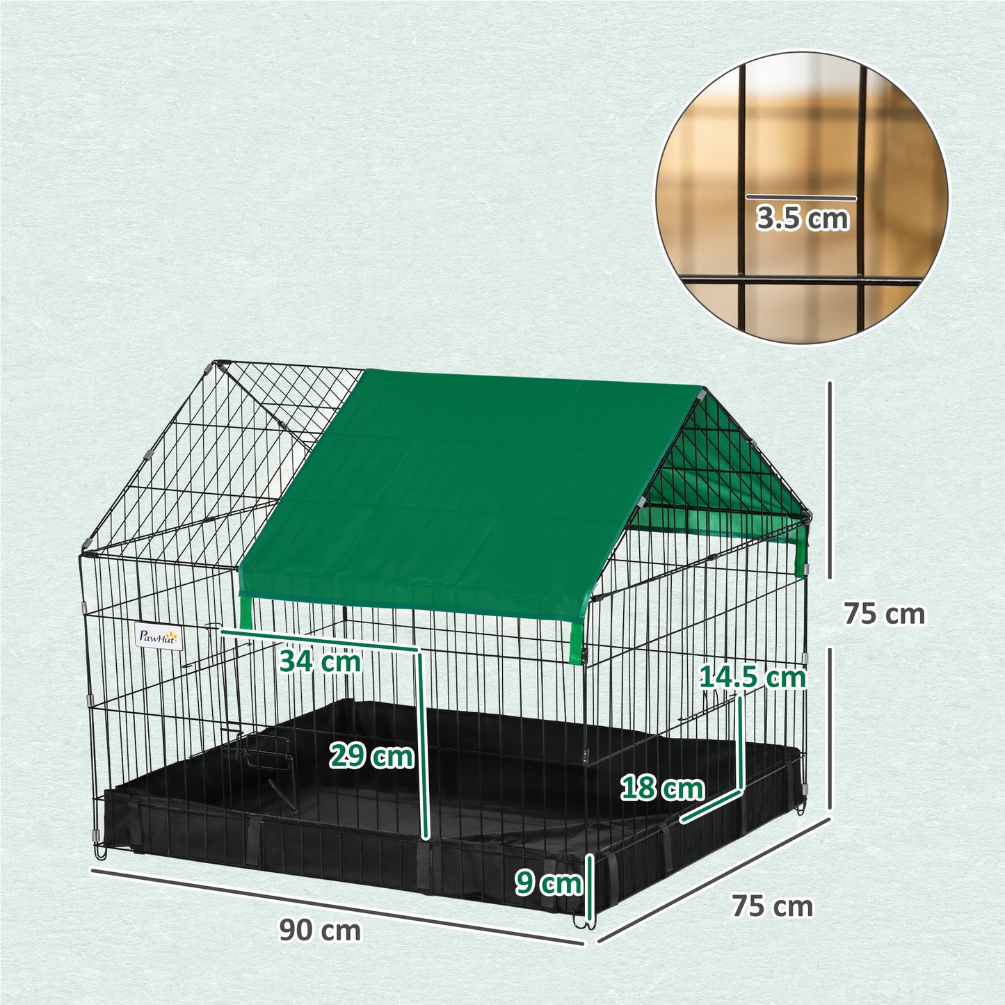 PawHut Rabbit Cage Guinea Pig Playpen Small Animal House For Kitties Puppies, W/ Water Proof Oxford Roof Floor 90 X 75 X 75 Cm