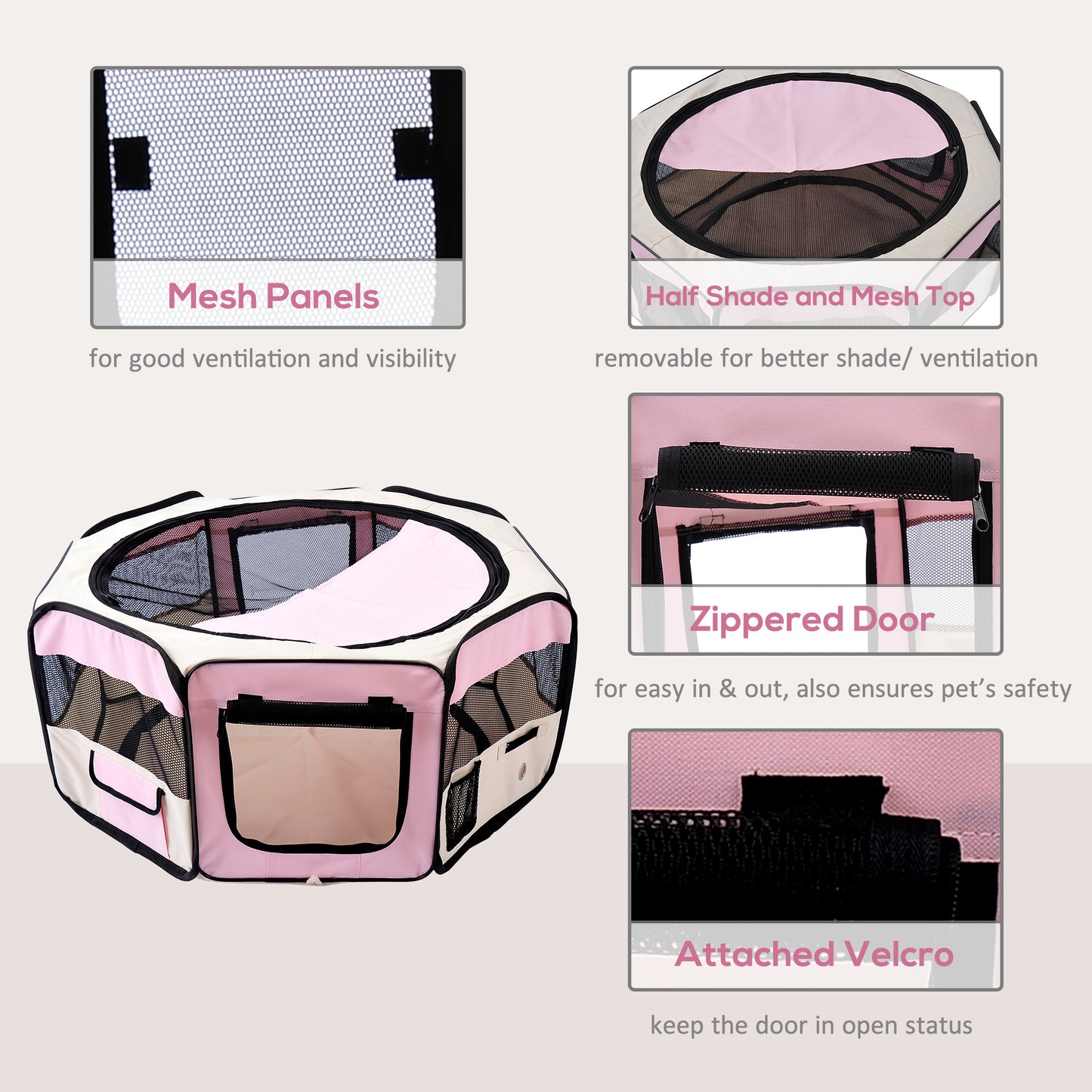PawHut Portable Cat Dog Playpen Pet Puppy Rabbit Guinea Pig Pen Run Dia 90 X 41H Cm Indoor & Outdoor Pink
