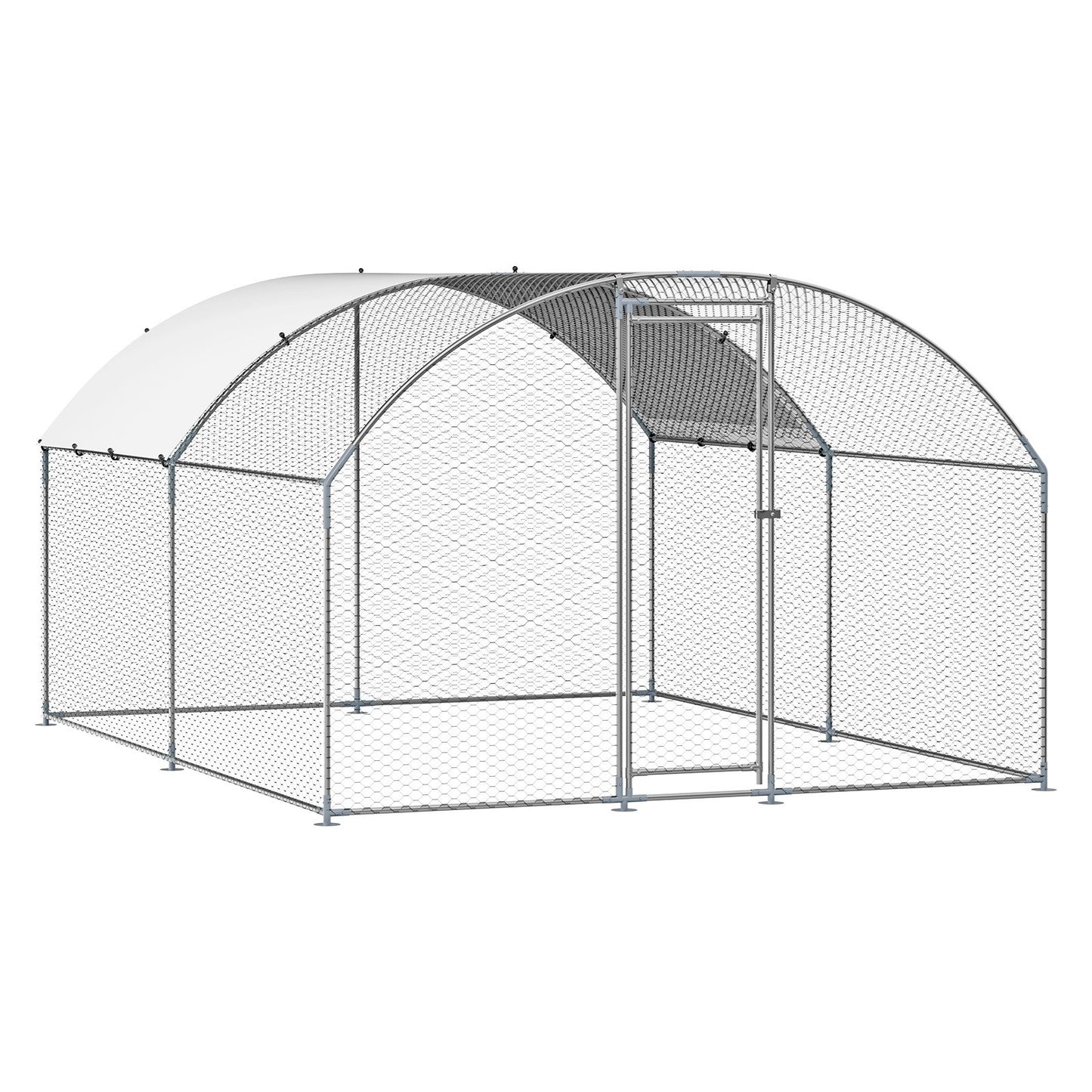 Metal Chicken Coop 9.8x13.1x6.5 Ft Walk-in Chicken Run With Cover Doom Roof