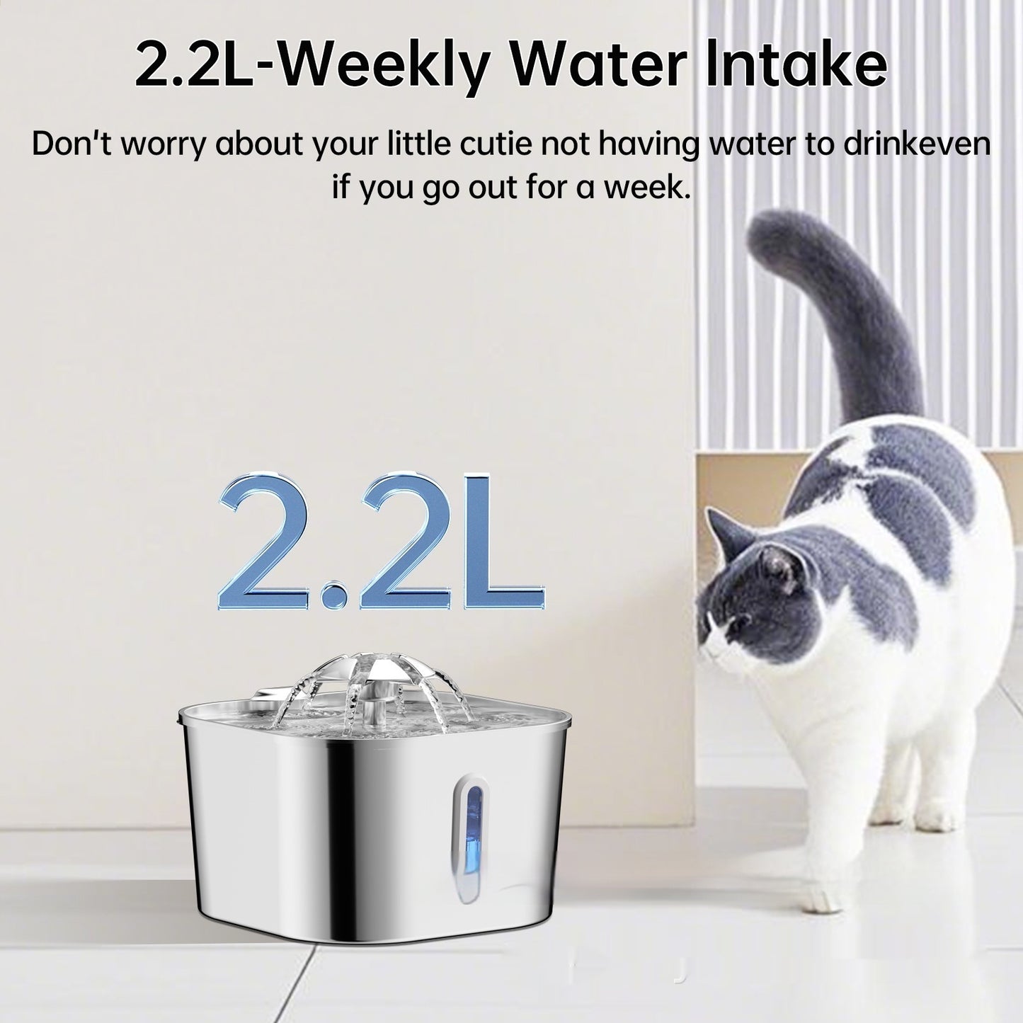 2.2L Stainless Steel Pet Cat Water Fountain Dogs And Cats Water Feeder