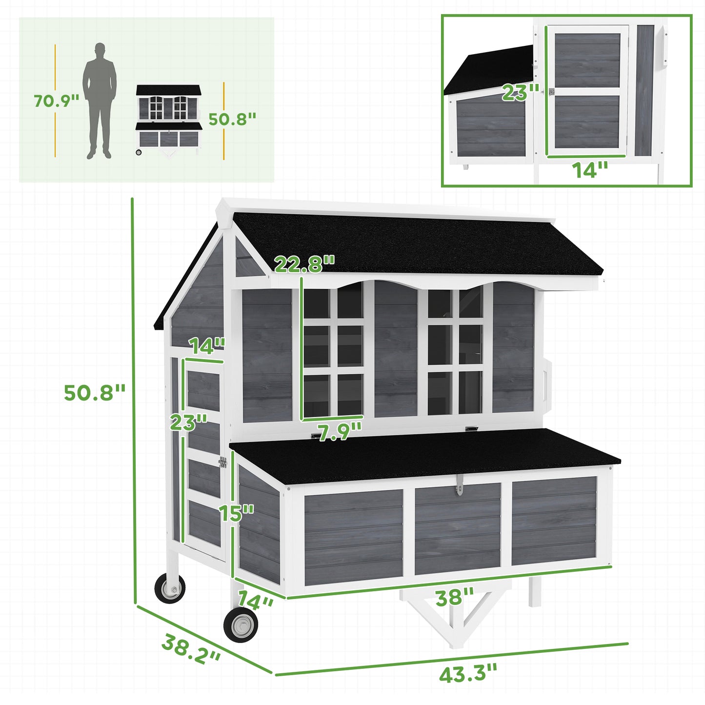 43" Chicken Coop with Wheels
