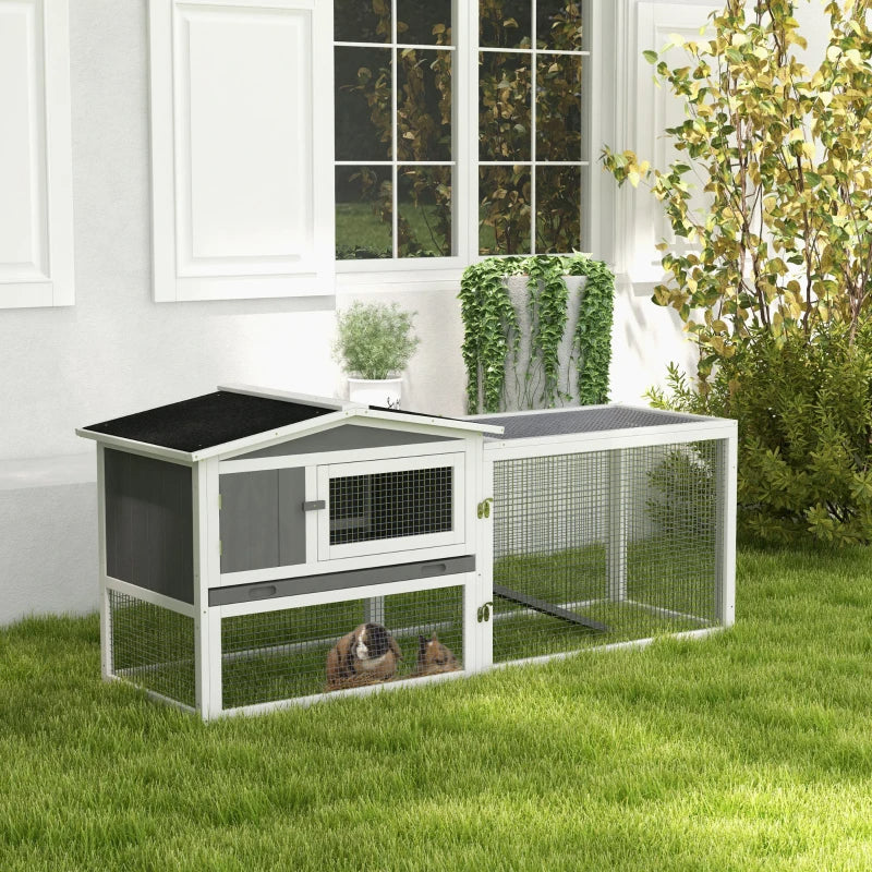 Hutch 2-Story Bunny Cage, Guinea Pig Cage Indoor Outdoor, Small Animal House With Slide Out Tray, For Rabbits, Chickens, Ducks Light Gray