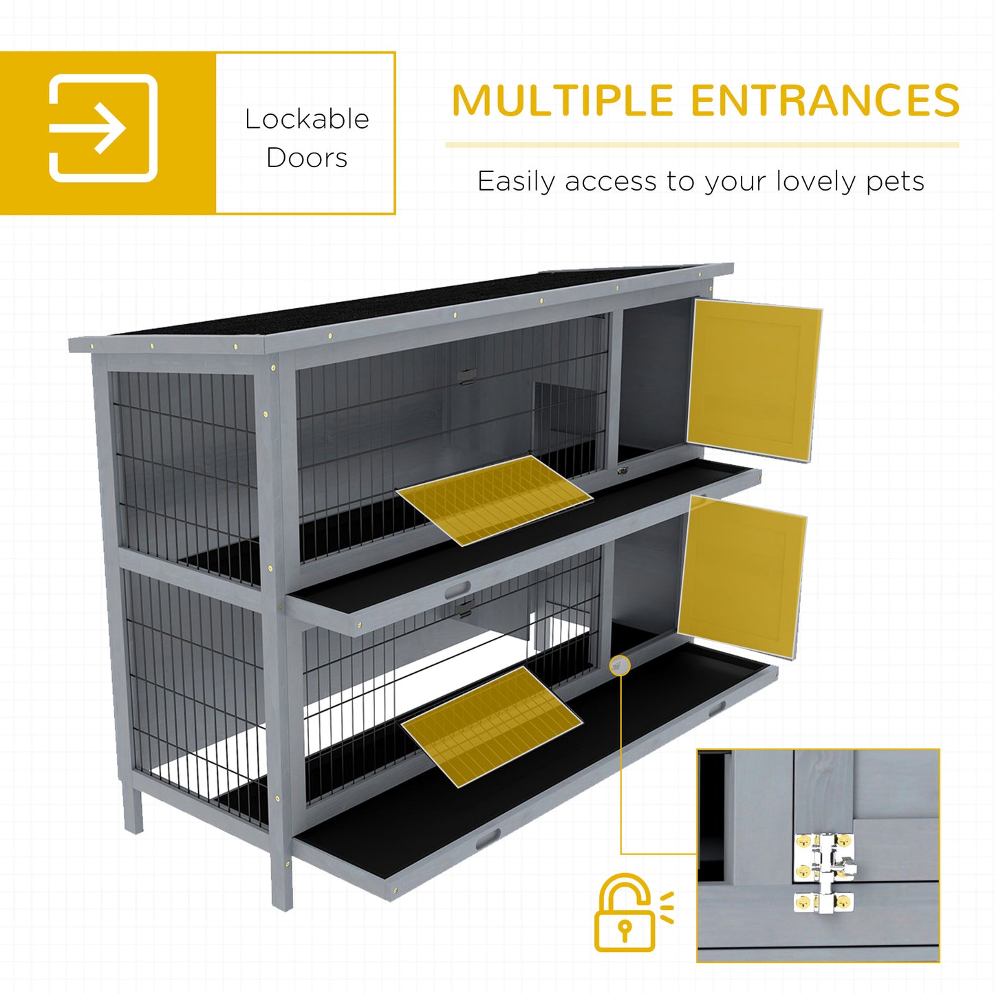 54" 2-Story Large Rabbit Hutch Bunny Cage Pet House Small Animal Habitat with Lockable Doors