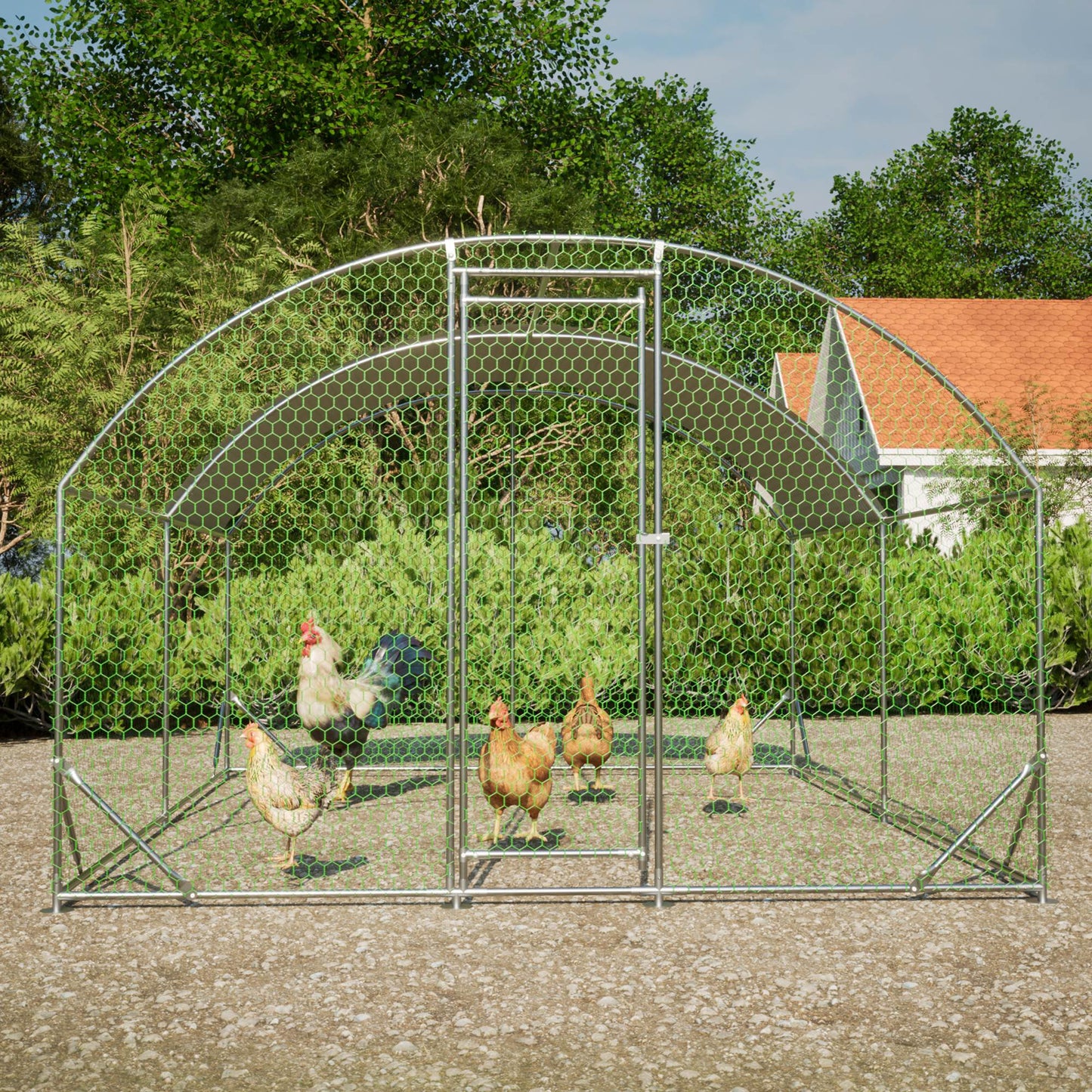 Large Chicken Coop Metal Chicken Run With Waterproof And Anti-UV Cover, Dome Shaped Walk-in Fence Cage Hen House For Outdoor And Yard Farm Use,9.84 X 13.12 X 6.56 Ft