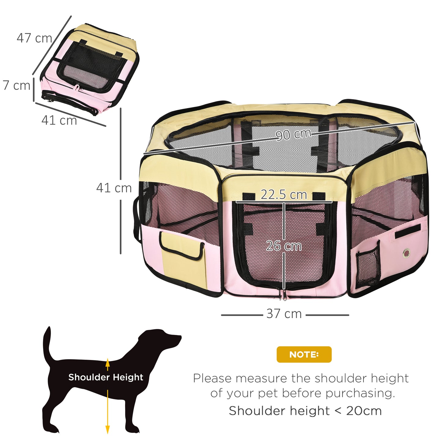 PawHut Fabric Pet Whelping Box Dog Cat Puppy Playpen Rabbit Guinea Pig Play Pen In Pink With Carry Bag Small Dia 90 X 41Hcm