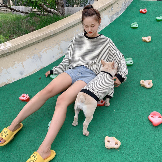 Striped Cotton T-shirt Small Dog  Cat Two-legged Shirt