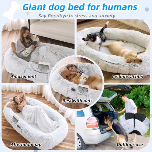 Human Dog Bed, Washable Faux Fur Dog Bed For People Doze Off, Napping Orthopedic Dog Bed,71'x45'x14  Size Fits You And Pets Grey