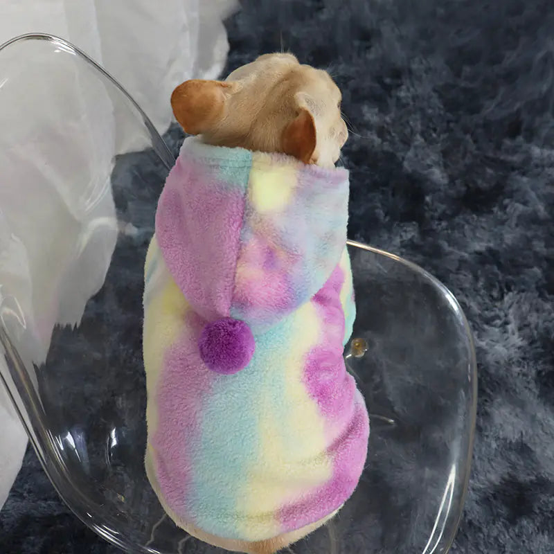 French Winter Outfit with Hoodie for Dogs, Tie-Dye Hoodie