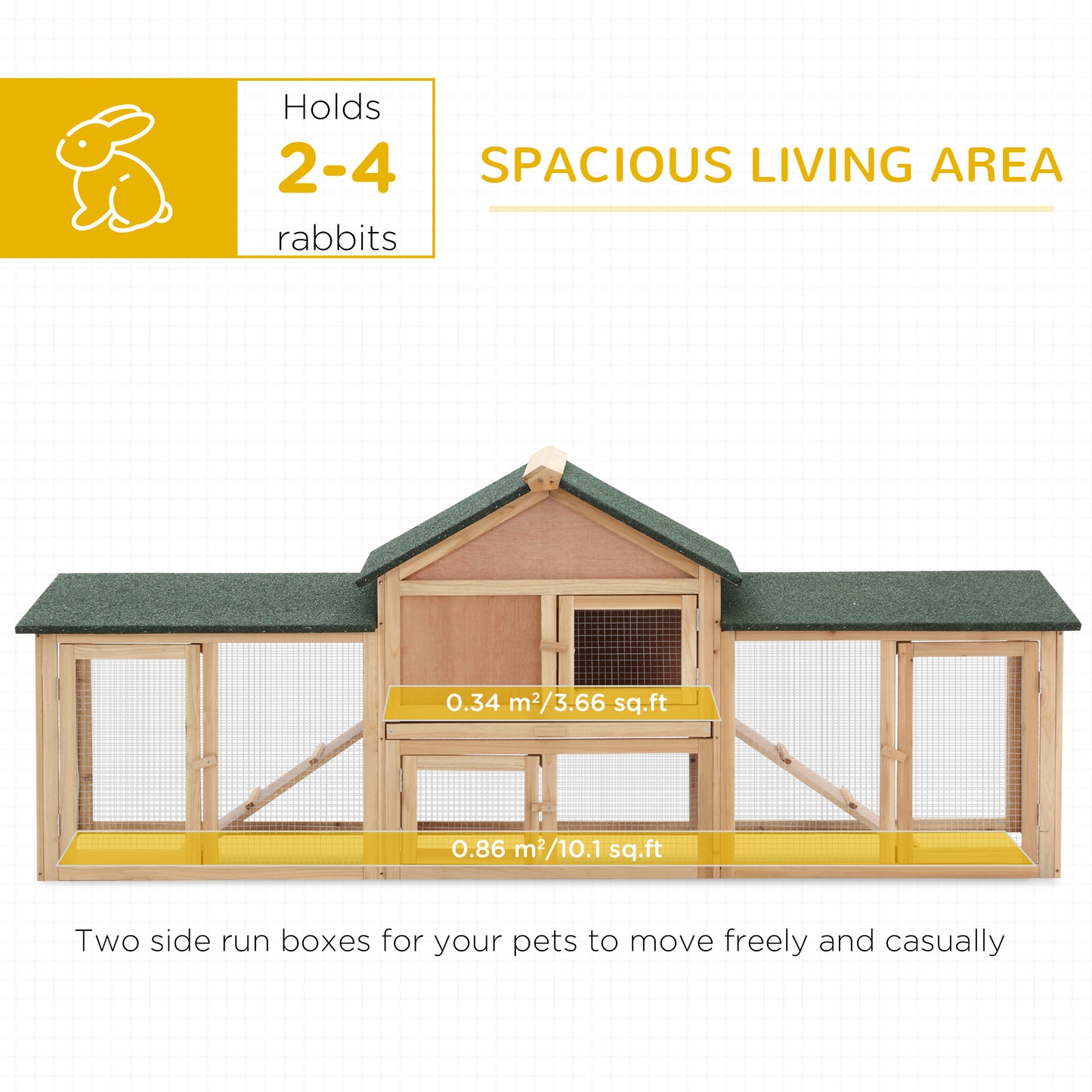 PawHut Large Rabbit Hutch Outdoor Wooden Guinea Pig Hutch With Run, 2 Storey Bunny House 210 X 45.5 X 84.5 Cm