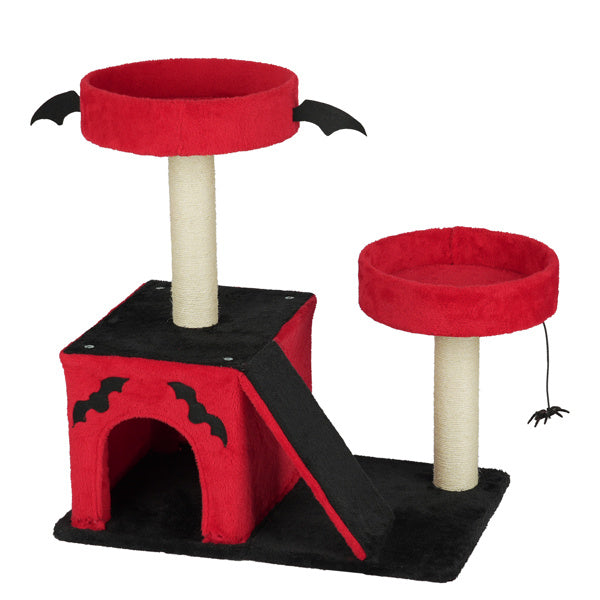 Halloween Cat Climbing Frame Gothic Cat Tree, Cat Tower With Spacious Cat Condo, 2 Padded Perches, Spider Toy, Scratching Posts, Scratching Ladder