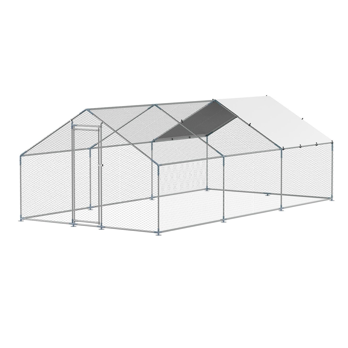 Metal Chicken Coop 9.8x19.6x6.5 Ft Walk-in Chicken Run With Cover Spire Roof