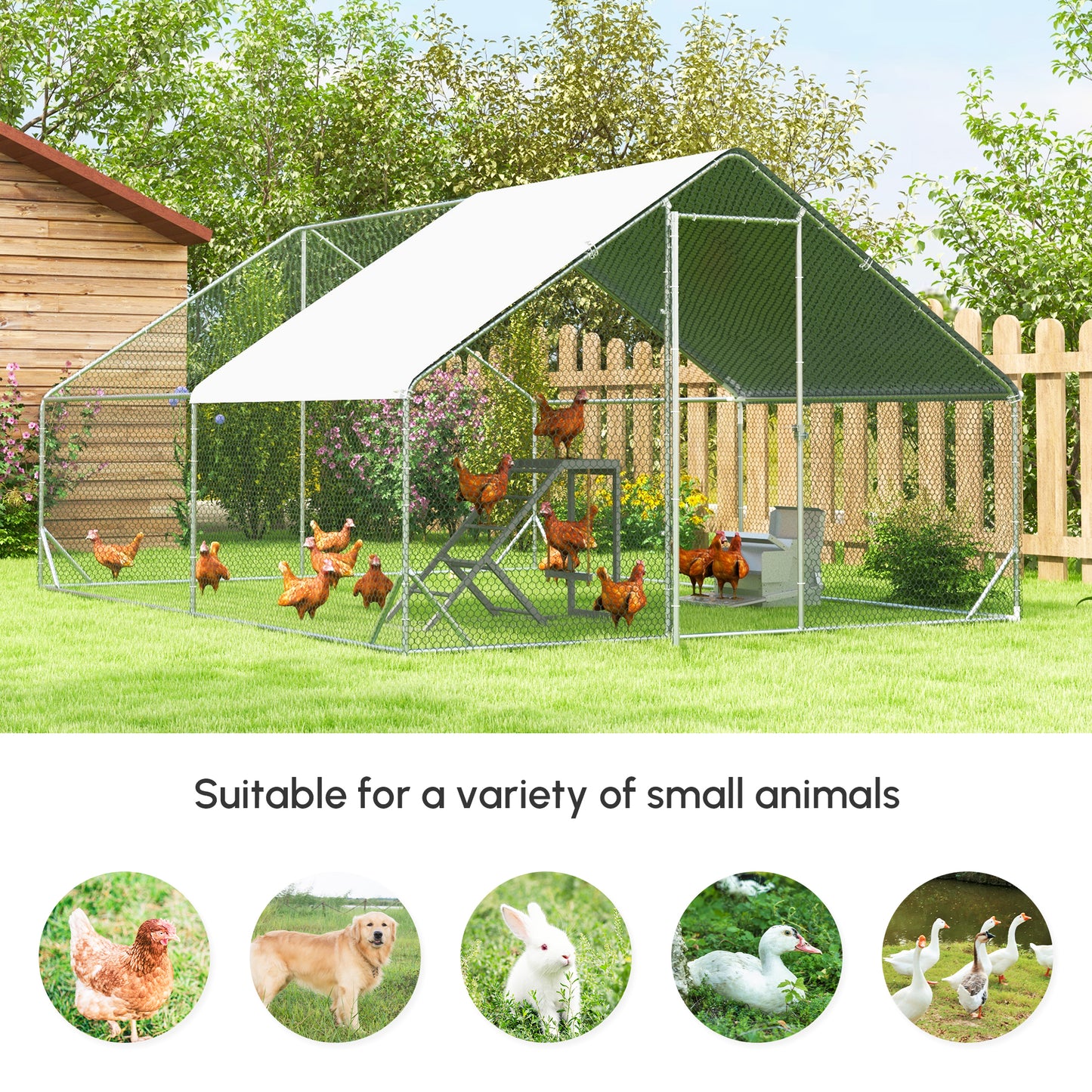 Chicken Run 9.8' x 26.2' x 6.6' with Waterproof and Anti-UV Cover for Outdoor and Yard Farm Use