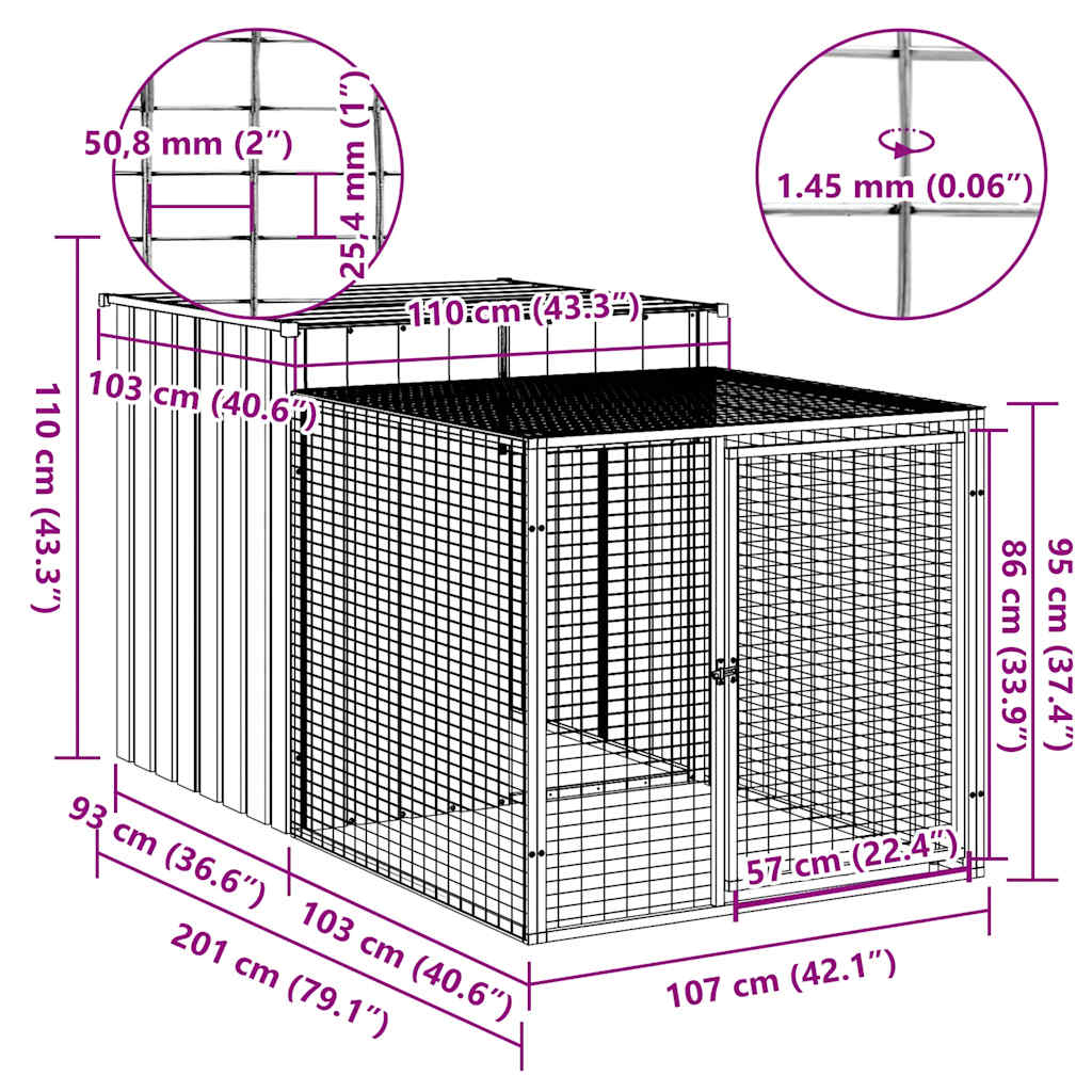 Chicken Cage with Run Anthracite 110x Galvanized