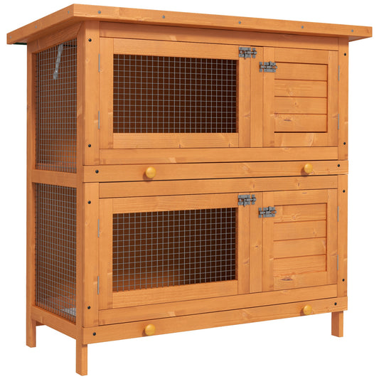 PawHut Rabbit Hutch Outdoor Guinea Pig Hutch Wooden Duck House Pet Cage With Opening Roof, 90 X 45 X 90cm