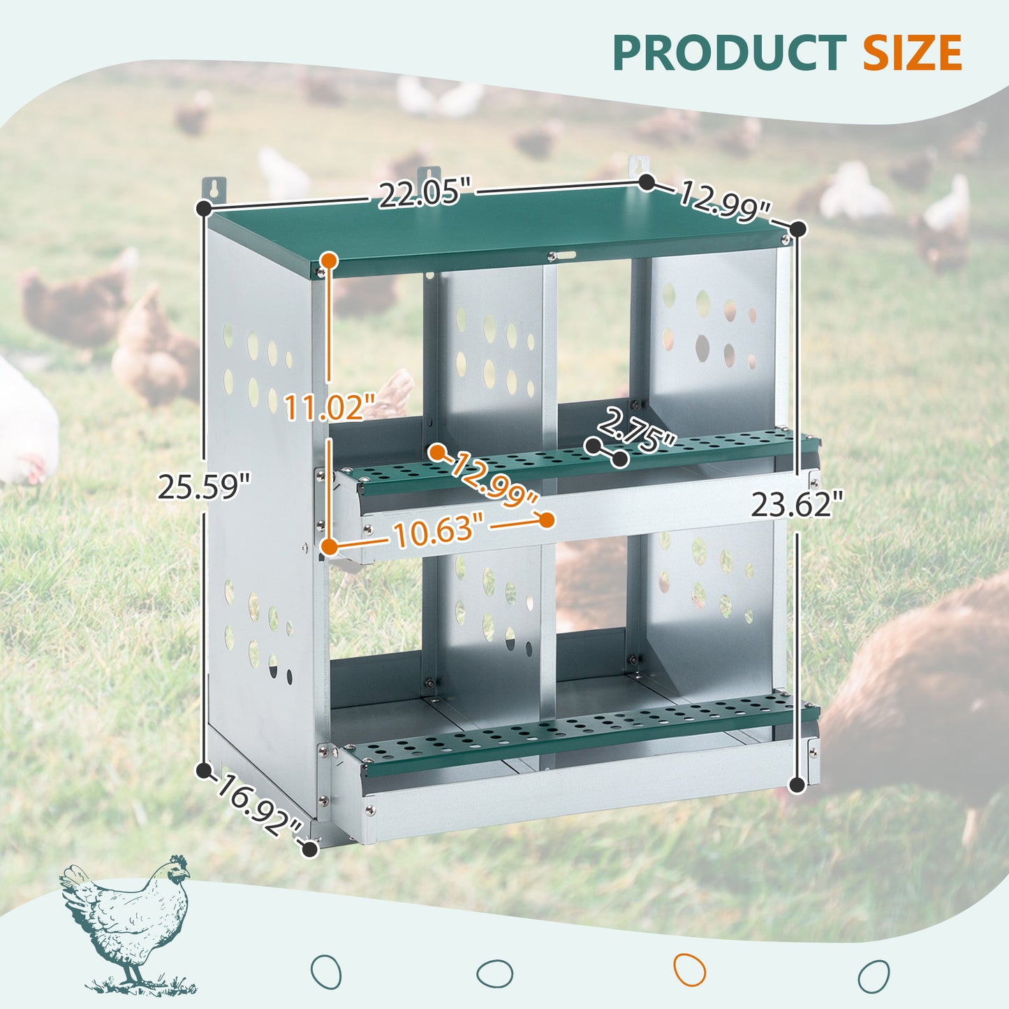 4 Compartment Chicken Nesting Boxes, Metal Nesting Boxes Wall Mount Chicken Egg Laying Box For Different Chicken Breeds