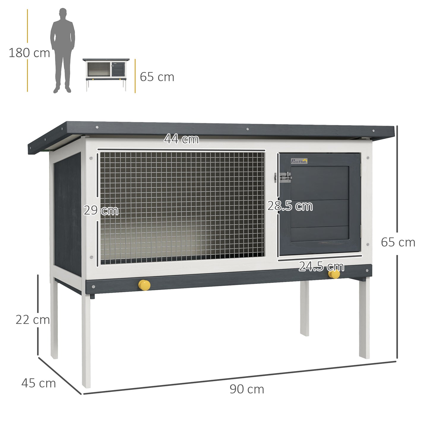 PawHut Wooden Rabbit Hutch Guinea Pig Hutch Bunny Cage Small Animal Habitat Openable Asphalt Roof For Outdoor Use 90 X 45 X 65 Cm