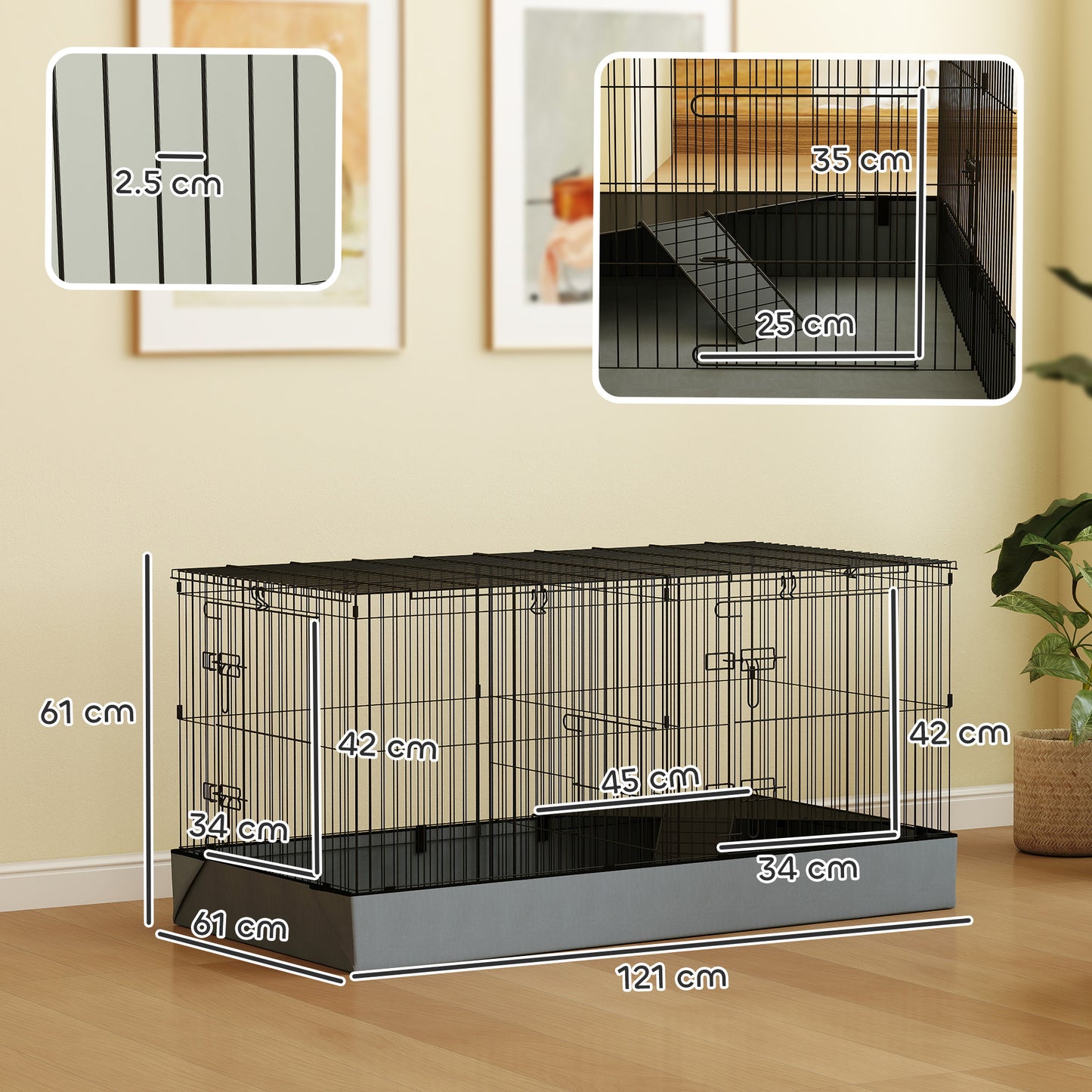 PawHut 2 In 1 Guinea Pig Cage, Rabbit Cage Pet Playpen With 2 Separate Area, Waterproof Oxford Fabric Floor For Hedgehogs