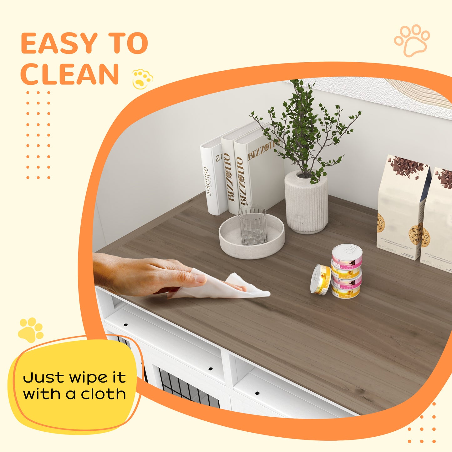 Dog Kennel Furniture Side End Table with Storage, Double Doors for Small and Medium Dogs, White