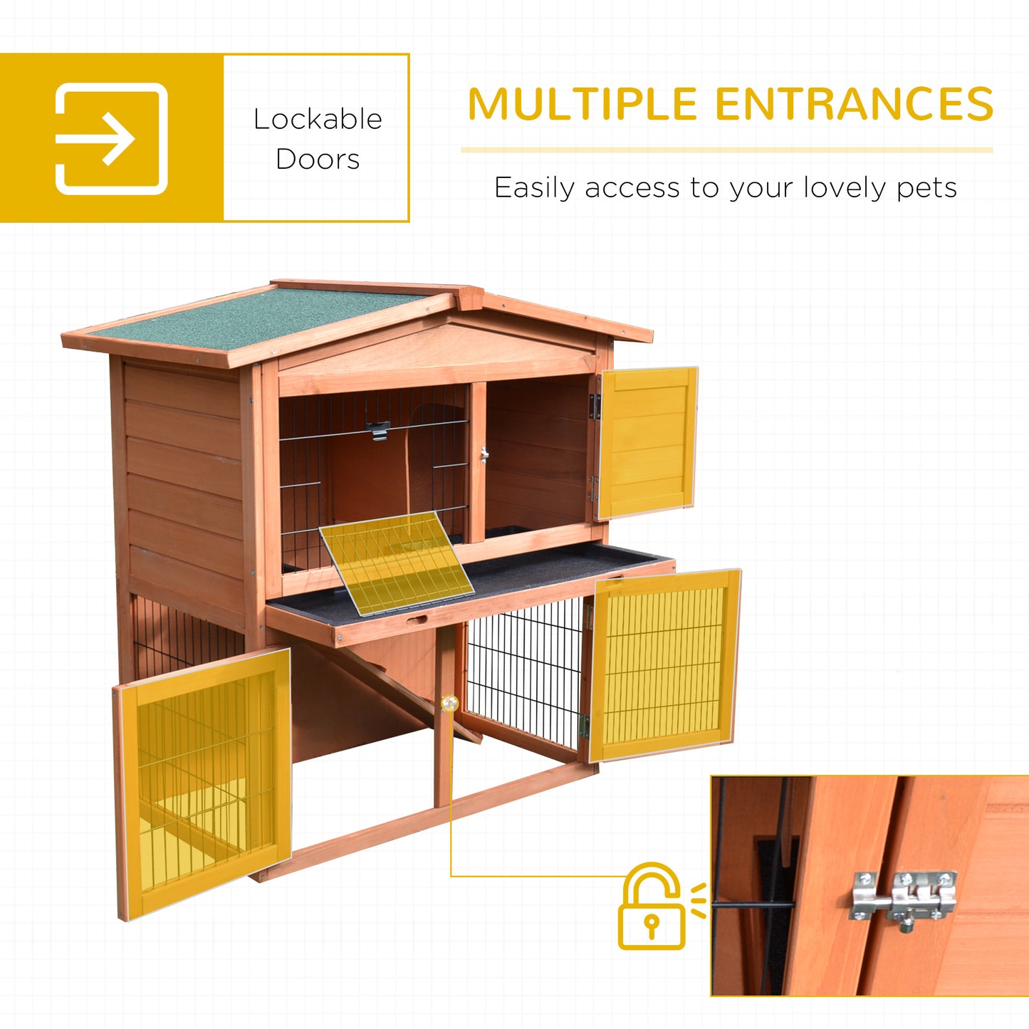 40" Rabbit Hutch Bunny Cage Small Animal House with No Leak Tray