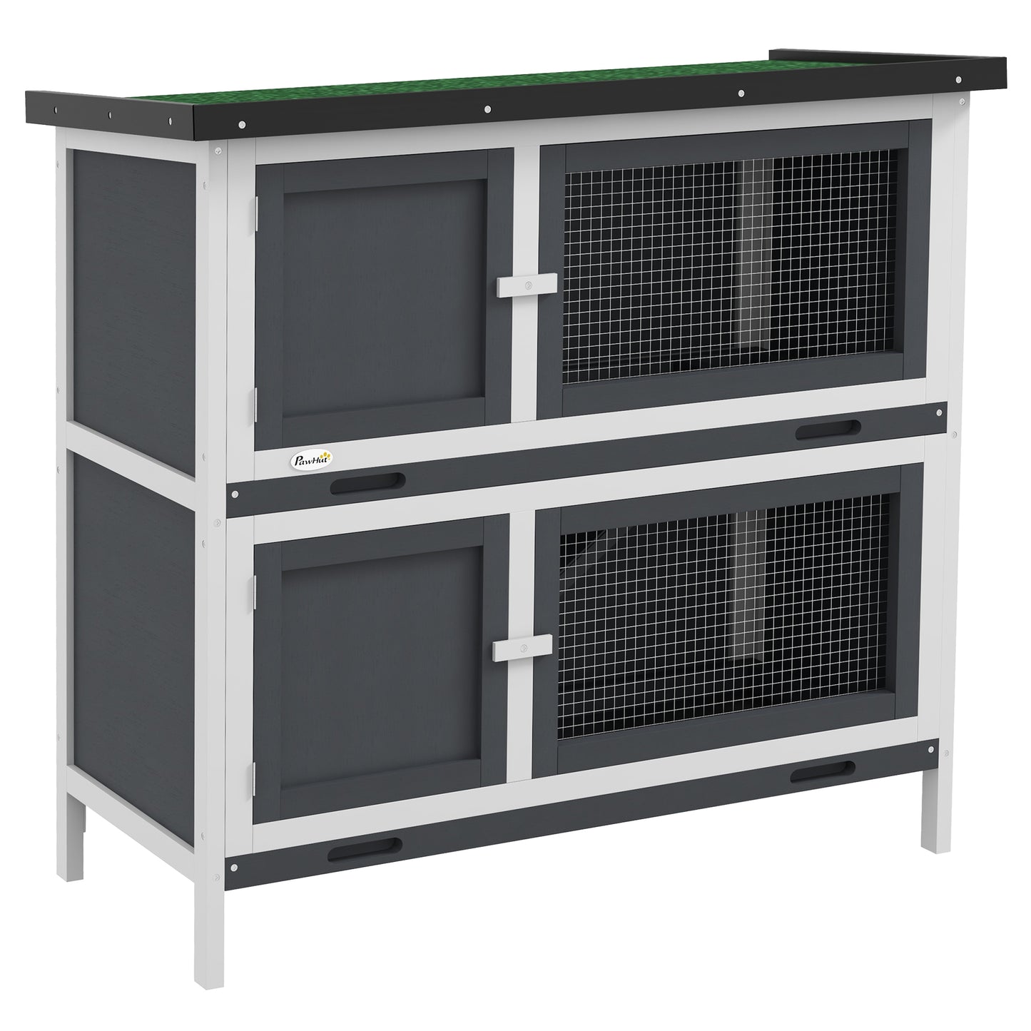 PawHut Double Decker Rabbit Hutch 2 Tier Guinea Pig House Pet Cage Outdoor With Sliding-out Tray, 100 X 47 X 91cm, Grey
